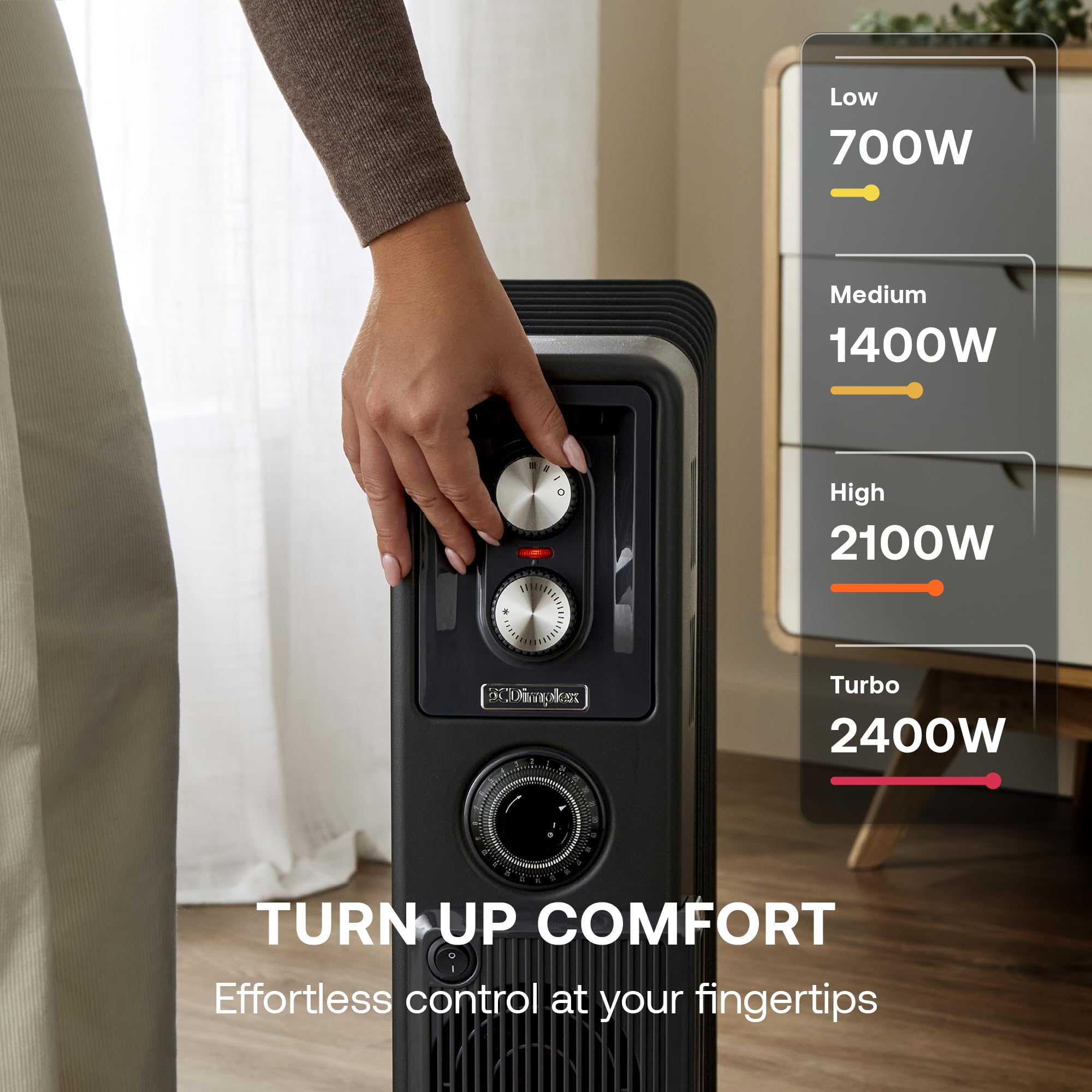 Dimplex ECR24TiFB Oil-Free Radiator - 2.4kW Turbo Fan Heater | 3 Settings | Black 5
