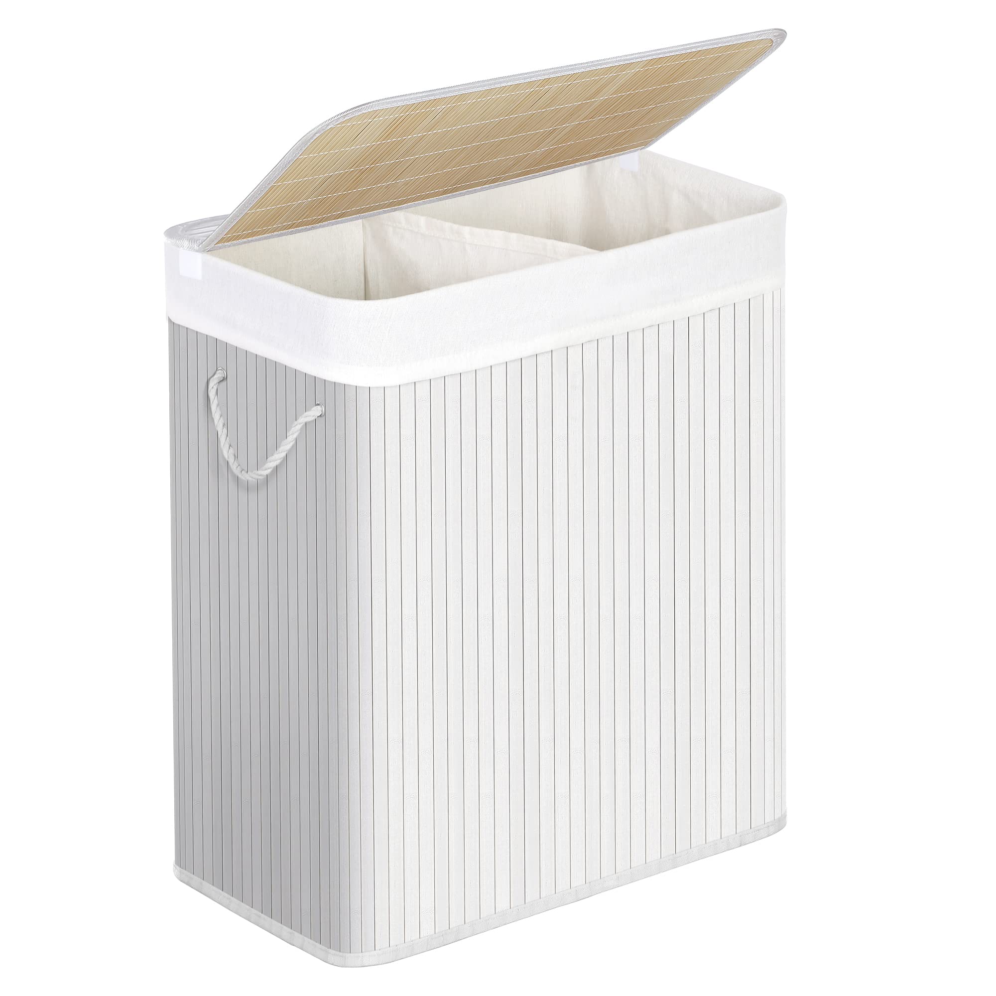 SONGMICS Bamboo Laundry Basket with Lid - 100L Capacity | 2 Sorting Compartments | Removable Liner 1