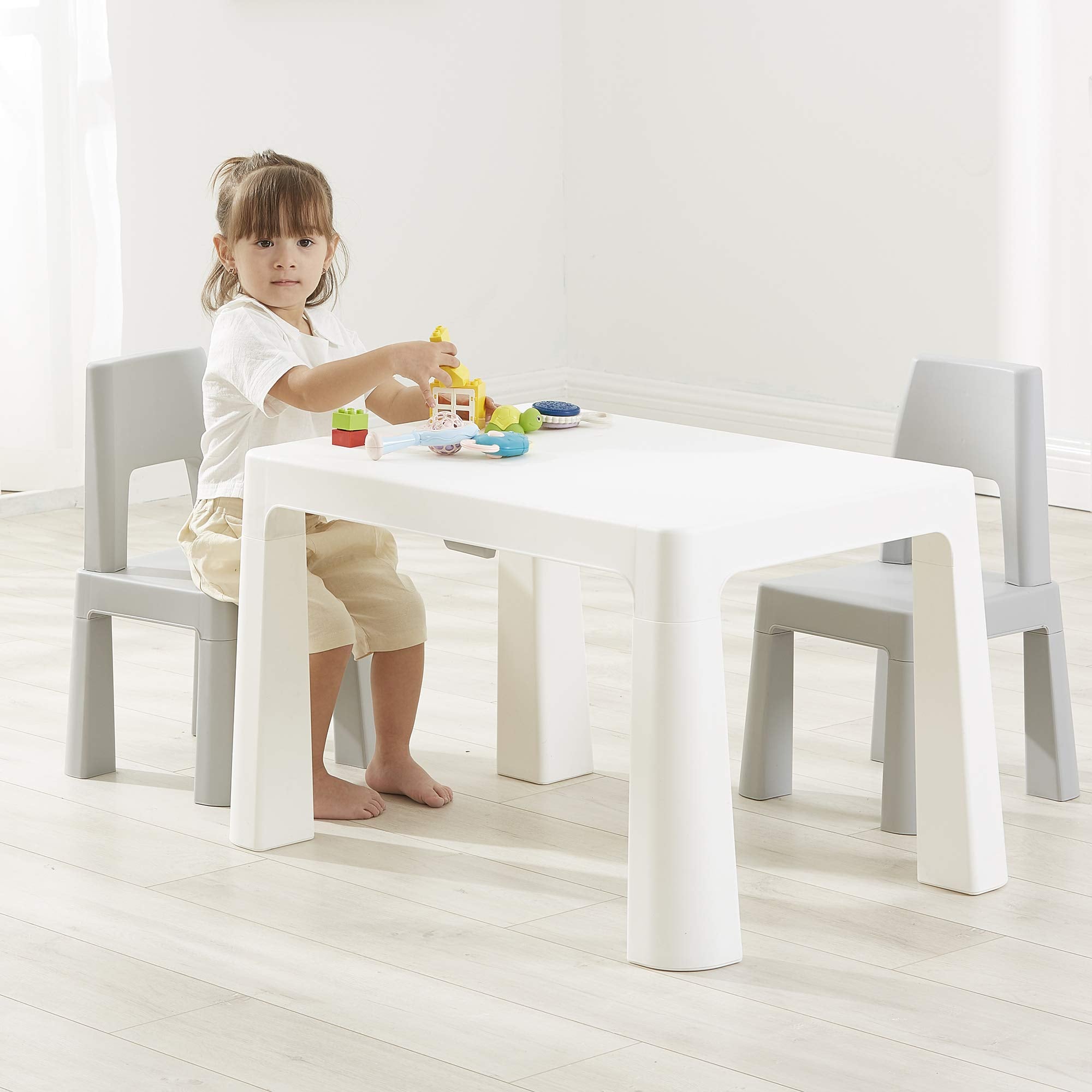 Liberty House Toys Kids Height Adjustable Table and 2 Chairs Set | White/Grey | Ages 1-8 1