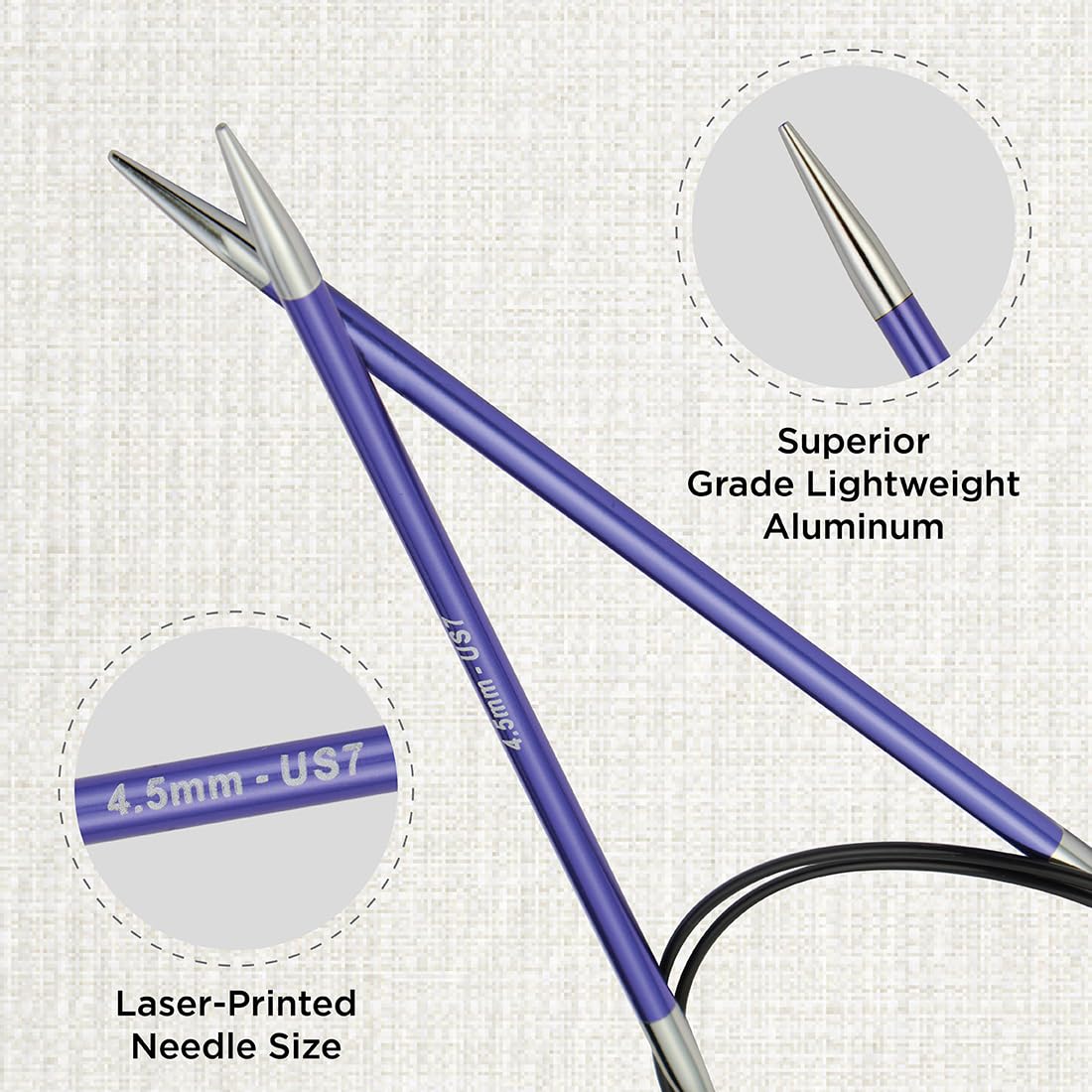 KnitPro Zing Fixed Circular Knitting Needles - 4.50mm Size, 40cm Length | Lightweight Aluminium 2