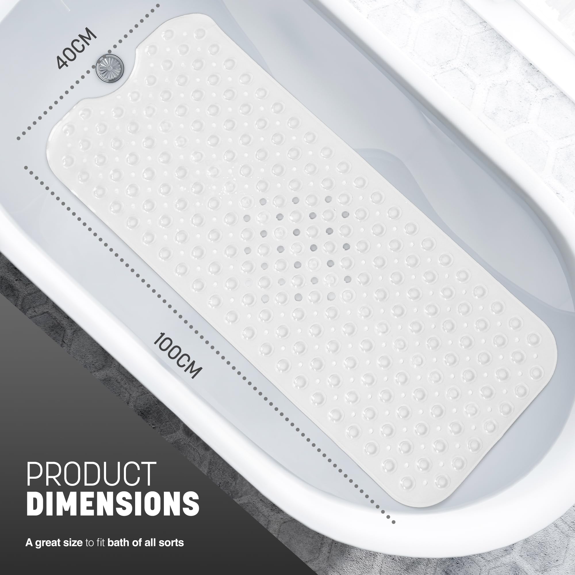 KEPLIN Premium Non-Slip Bathtub Mat - 200 Suction Cups, 100 x 40 cm, White, BPA/Latex Free 2