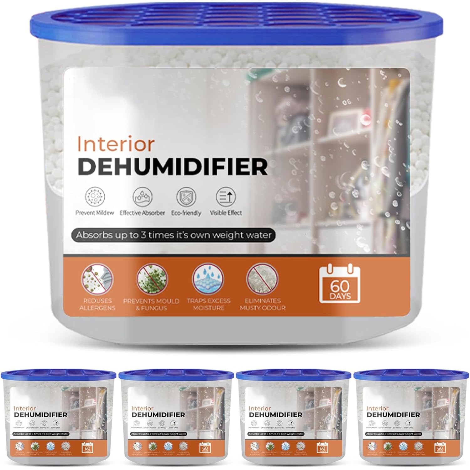 Roe Tenpo Disposable Dehumidifier 500ml - Moisture Absorber for Home, Car, Wardrobe | 5 Pack 1