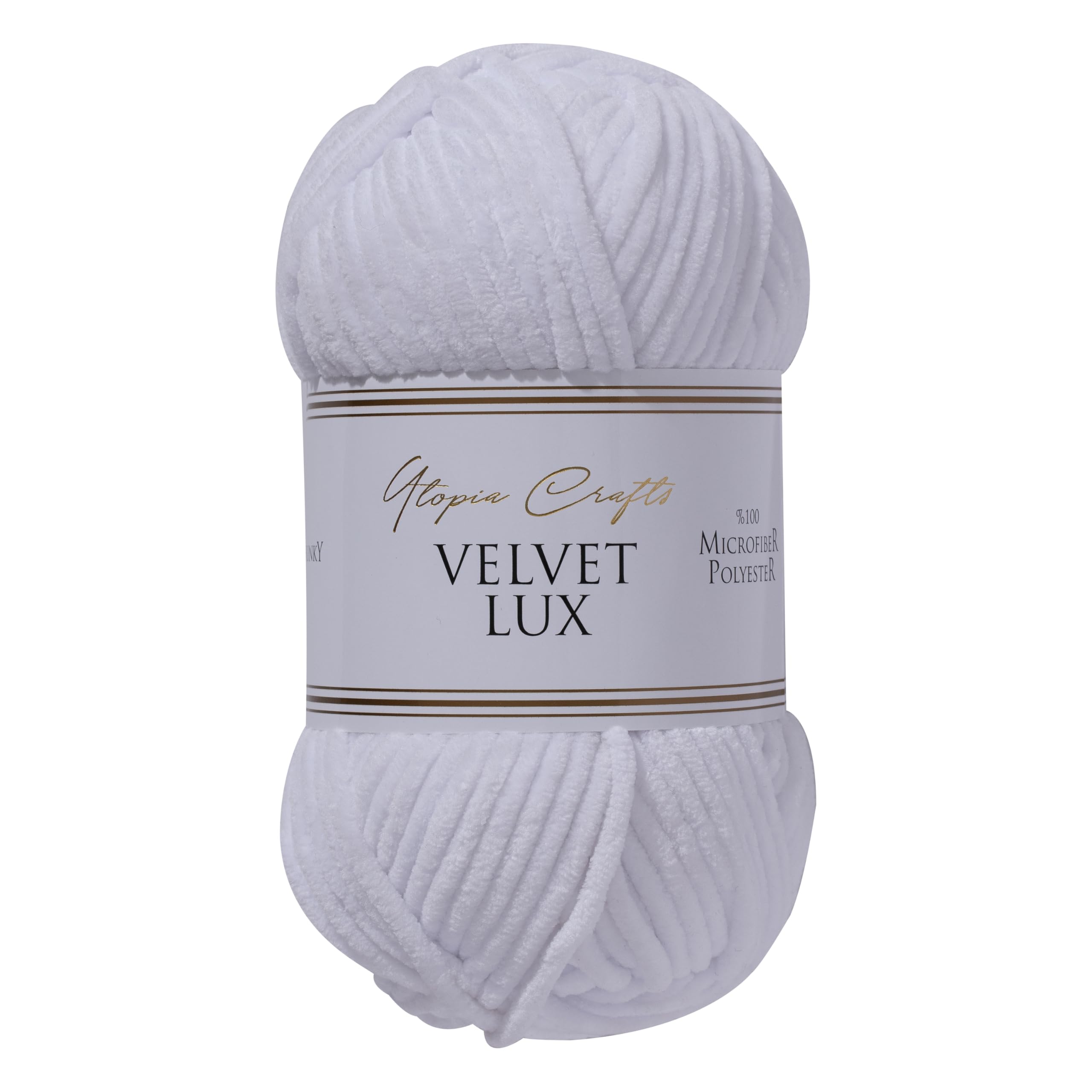 Utopia Crafts Velvet Lux Chenille Chunky Yarn - Super Soft Polyester for Knitting & Crochet | 100g White 1