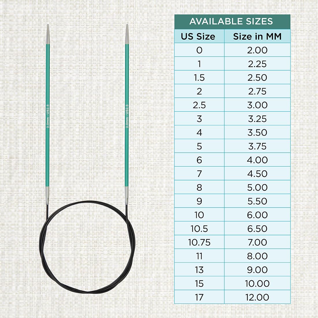 KnitPro Zing Fixed Circular Knitting Needles - 80cm Length, 3.00mm Size, Jade Color 4