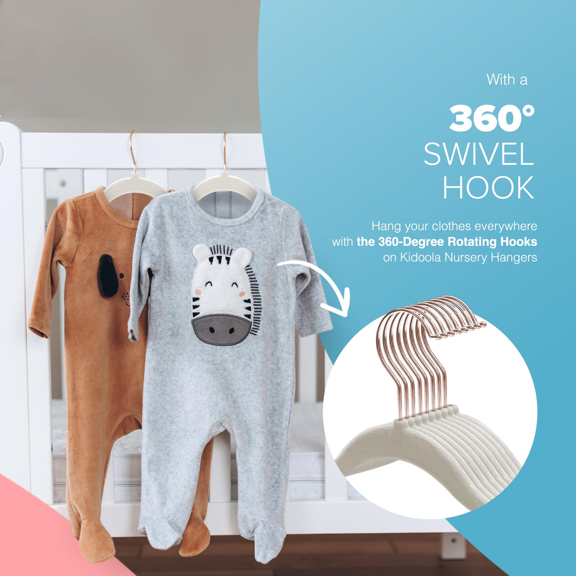 kidoola Velvet Baby Hangers - 20 Count for Newborn to 24 Months | Ivory/Rose Gold 5