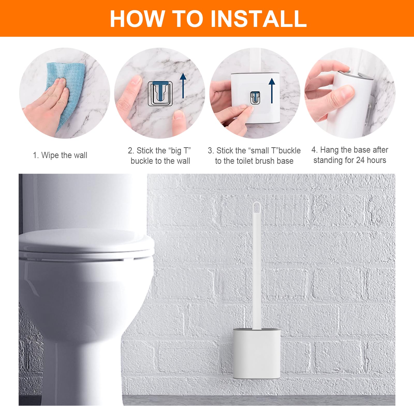 Ibergrif M34151-3 Silicone Toilet Brush & Holder - Quick Drying, Wall Mounted/Floor Standing, White/Grey 8