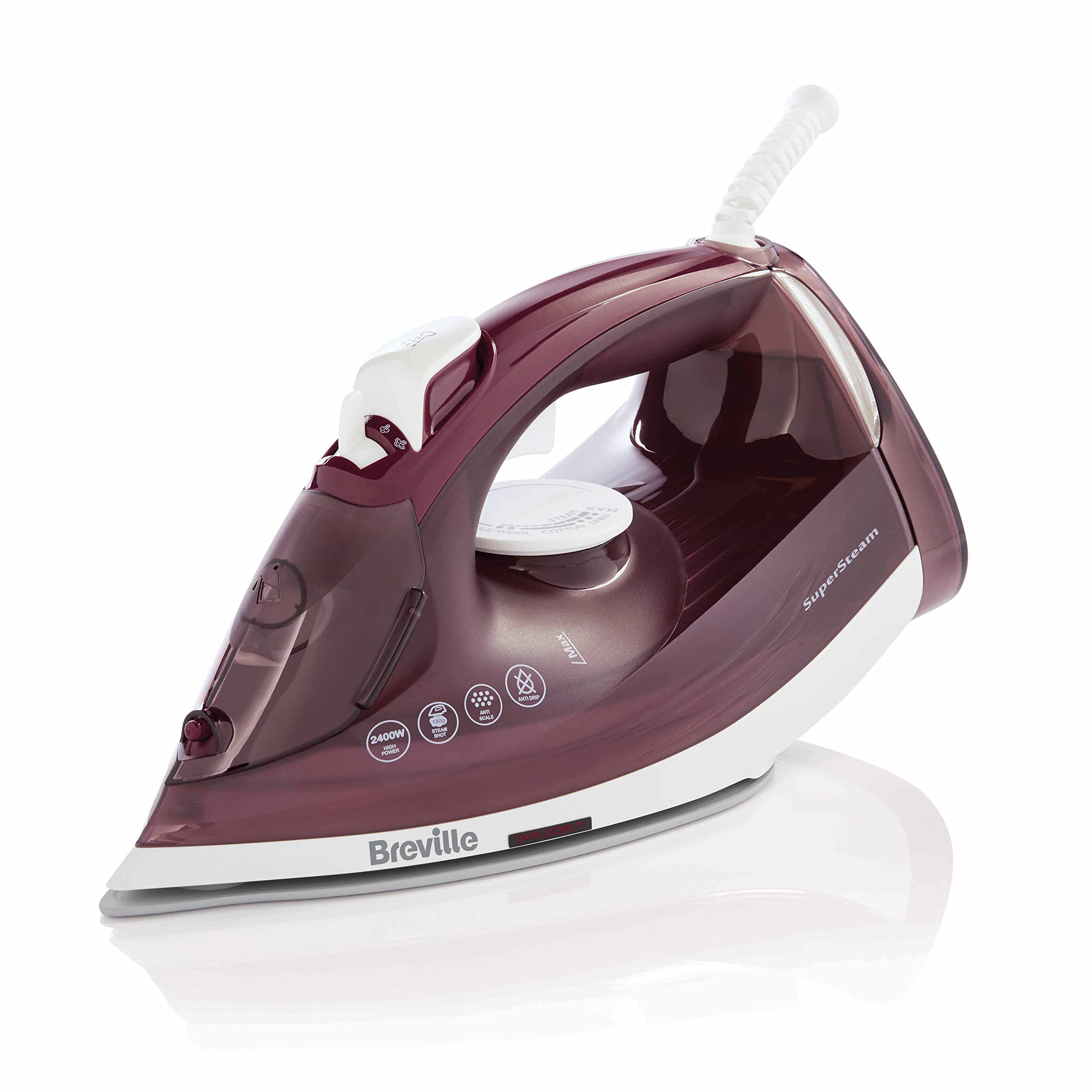 Breville SuperSteam Steam Iron - 2400W | 180g Steam Shot | Ceramic Soleplate | Red