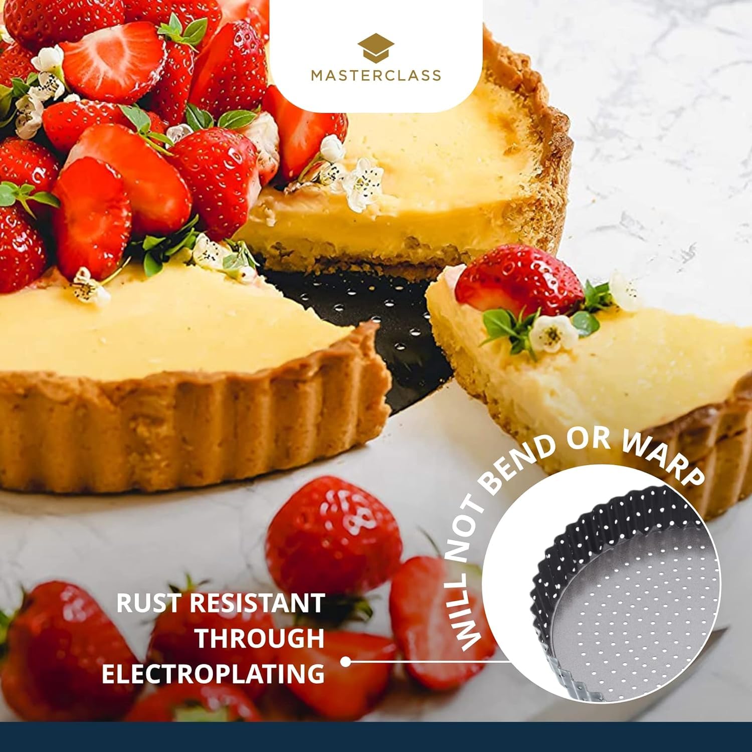 MasterClass Crusty Bake 20 cm Perforated Quiche Tin | Carbon Steel, Loose Base, Non-Stick 6