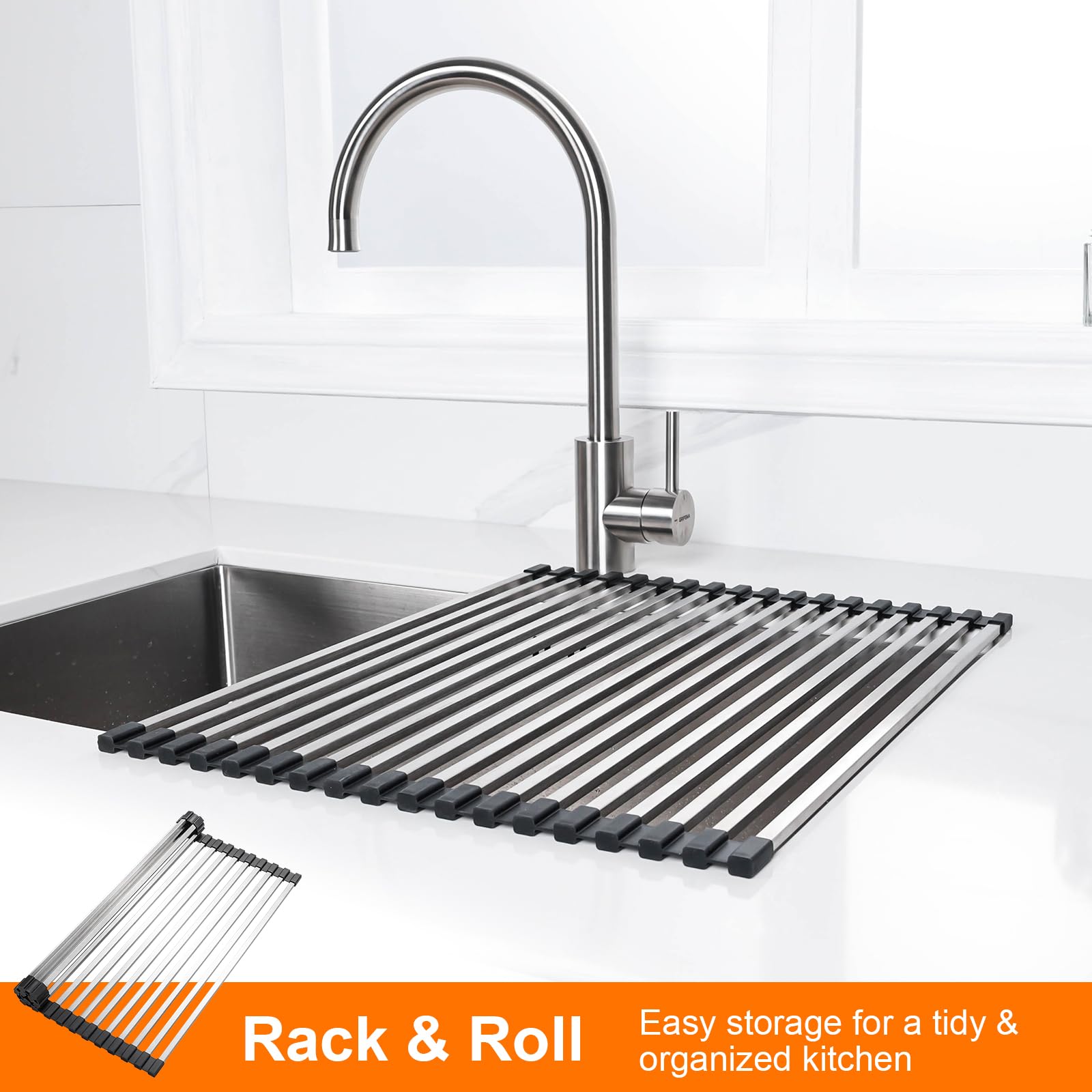 Ibergrif M34400 Roll Up Dish Drying Rack | 304 Stainless Steel & Silicone | 43x35cm 6