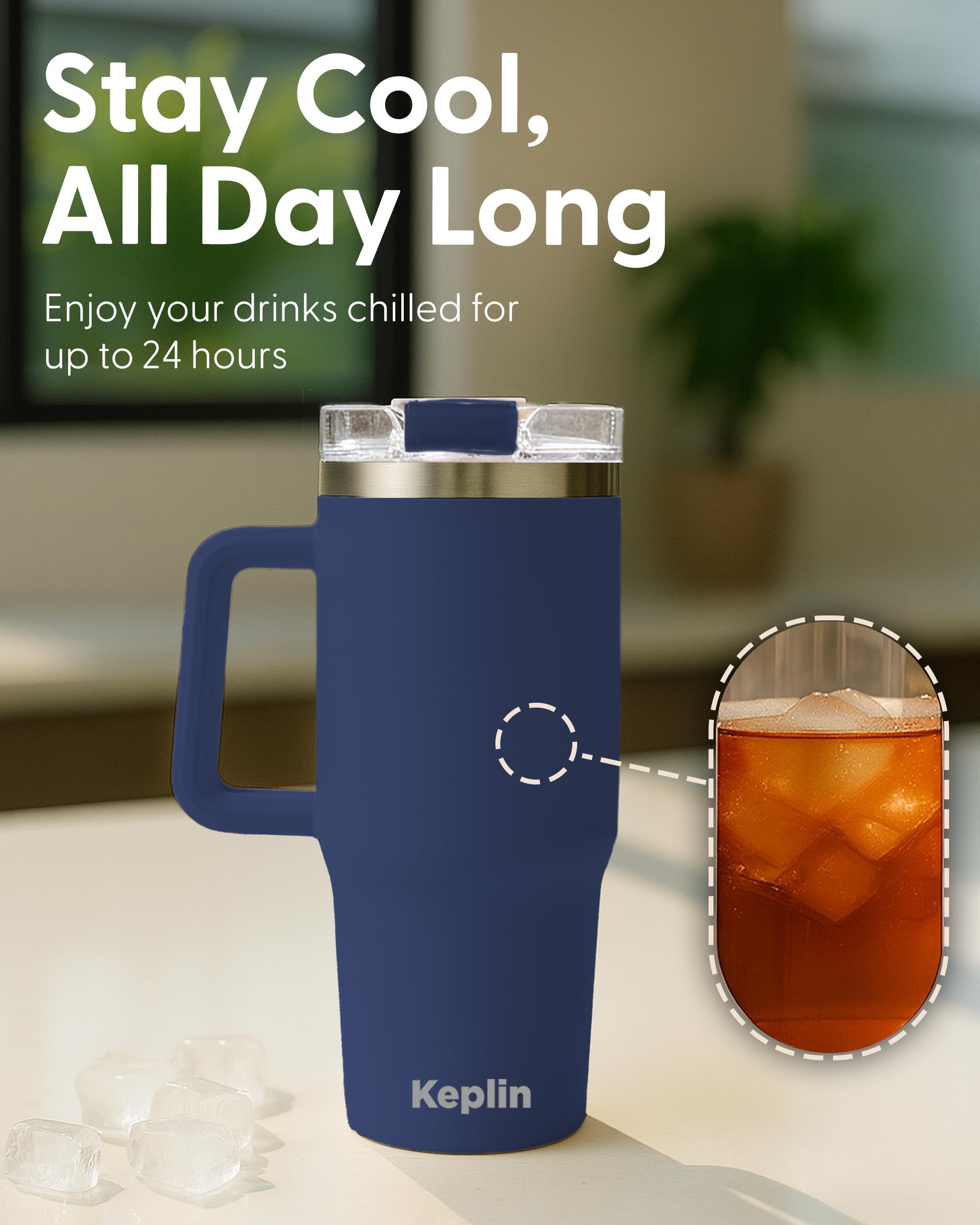KEPLIN 40 oz / 1200 ml Insulated Travel Tumbler – Double Wall Stainless Steel | Navy 6