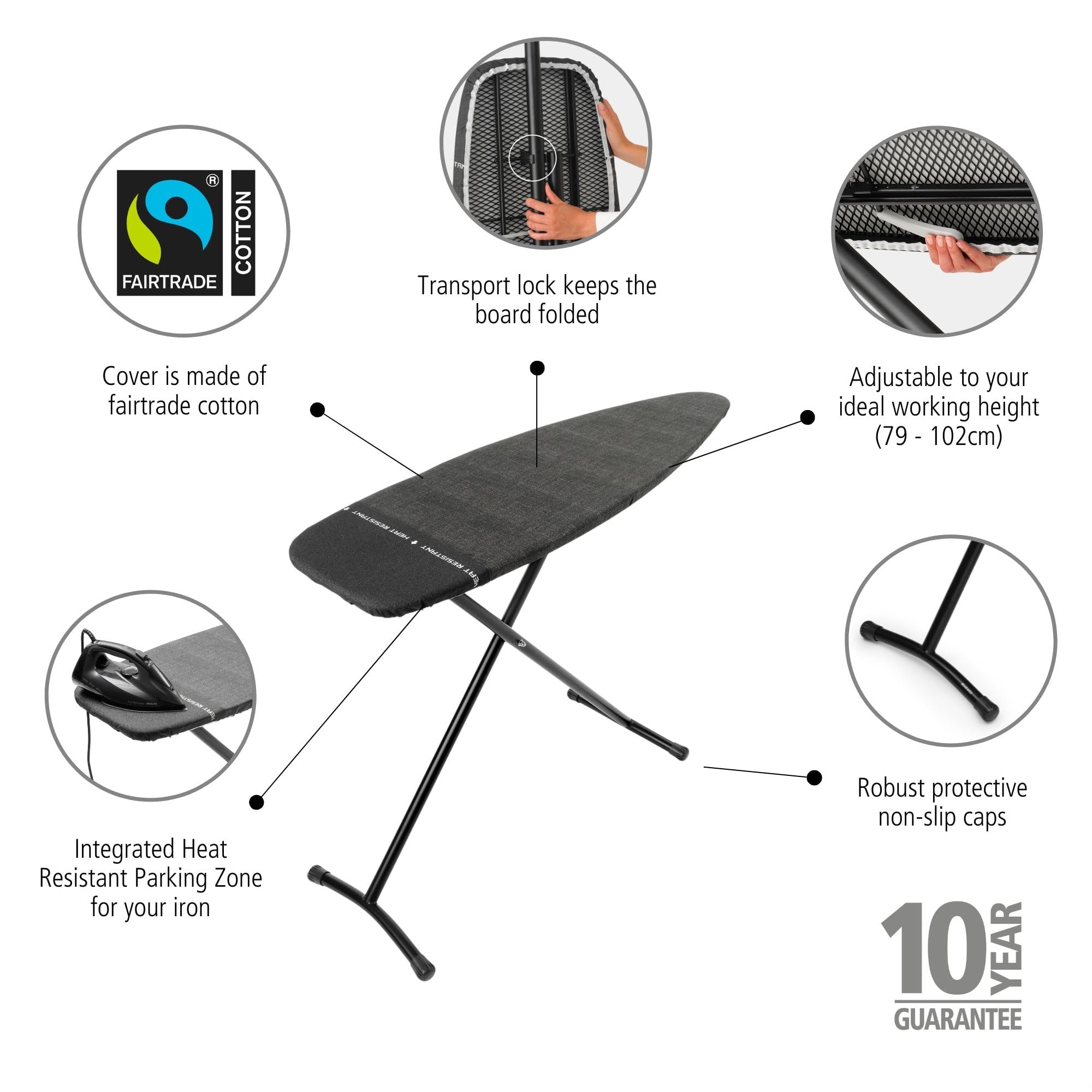 Brabantia Ironing Board D - Extra Large 135x45cm | Heat Resistant Parking | Adjustable Height 4
