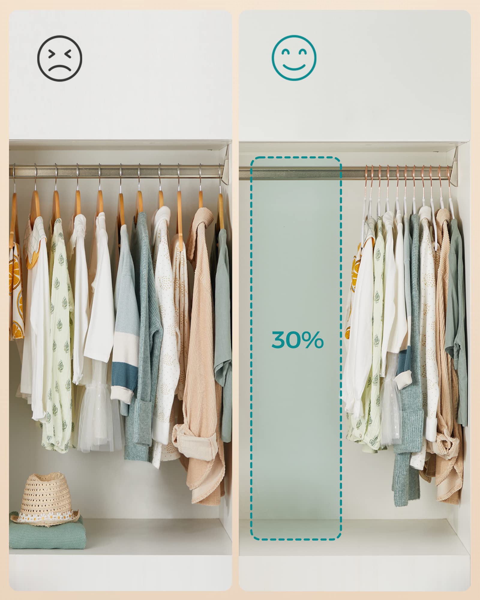 SONGMICS Baby Velvet Hangers - 50 Pack, Non-Slip, Rose Gold Hooks, 30cm for Kids 0-6 4