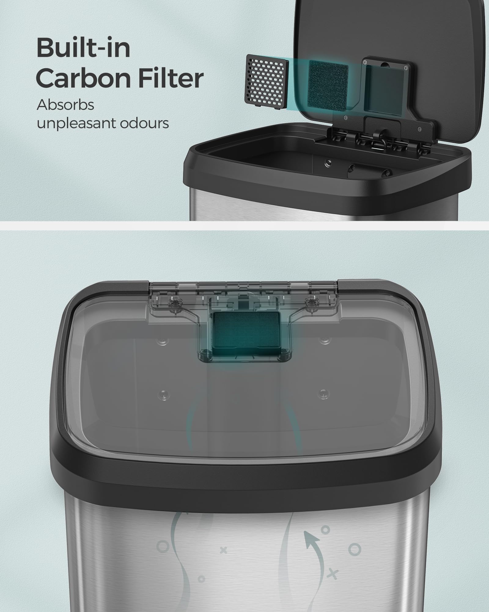 SONGMICS 50L Kitchen Bin - Metal Pedal Waste Bin | Fingerprint-Resistant | Silver + Black 7
