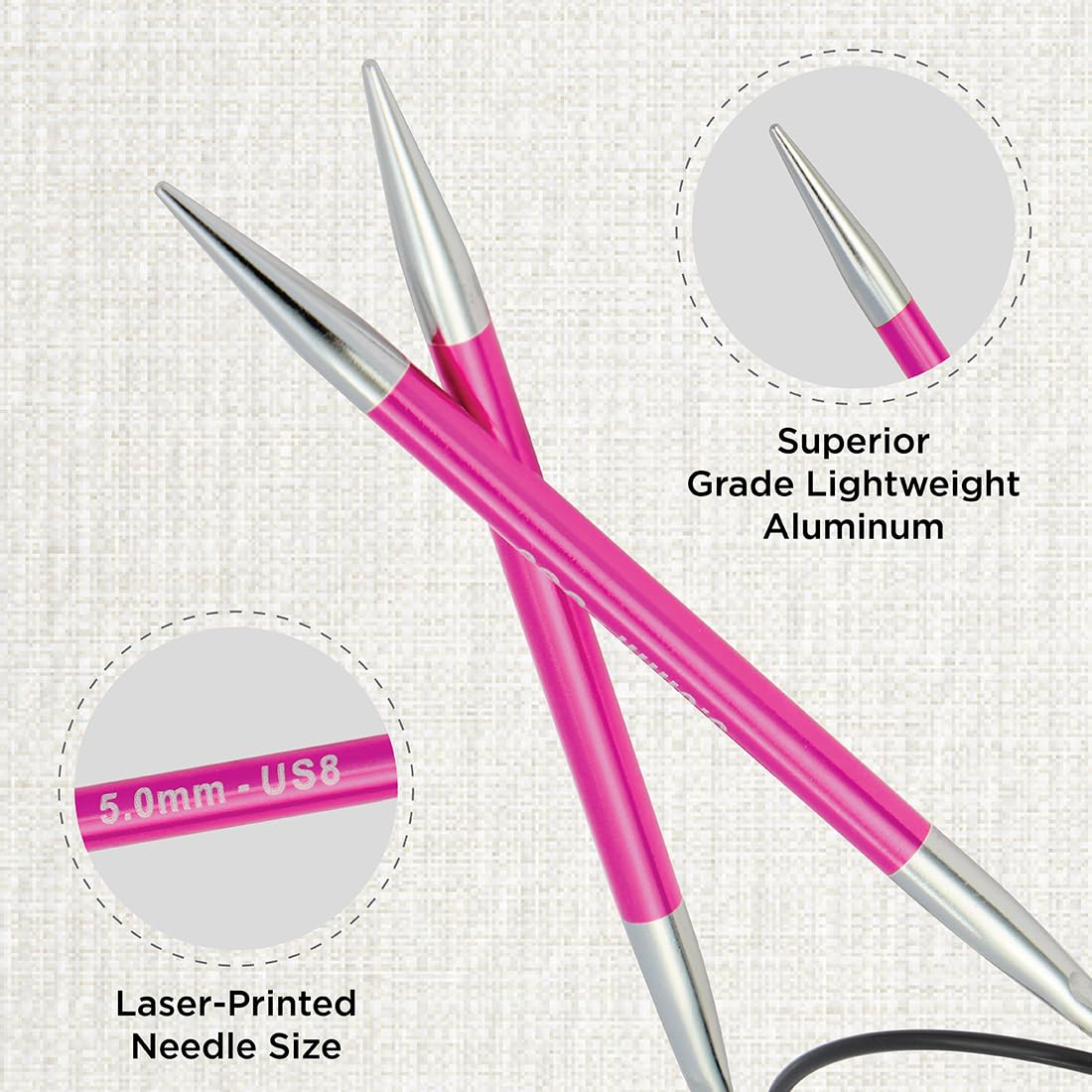 KnitPro Zing Fixed Circular Knitting Needles - 5.00mm | 100cm Length | Lightweight Aluminium 2