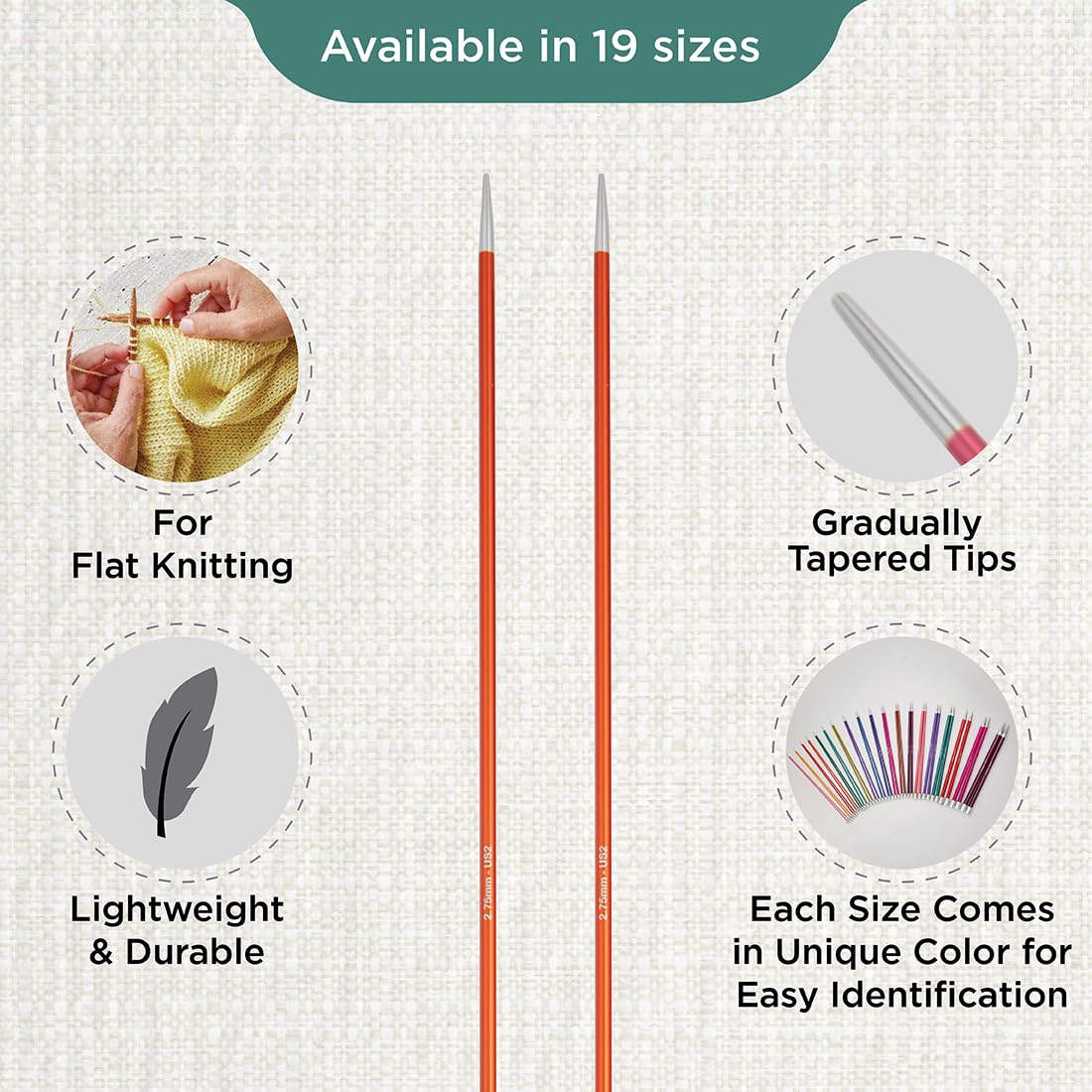 KnitPro Zing Single Pointed Knitting Needles - 2.75mm Size | 25cm Length | Lightweight Aluminium 3