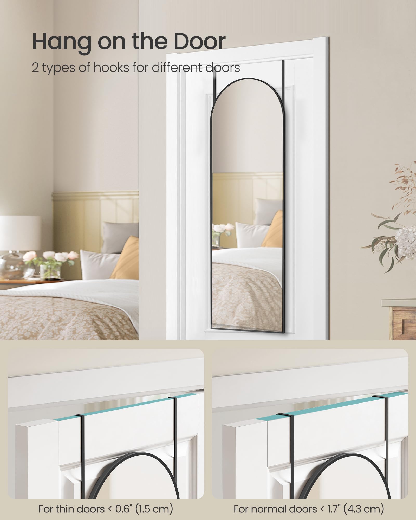 SONGMICS Full Length Hanging Mirror - 120 x 40 cm Arched Body Mirror | Ink Black | Tempered Glass 5