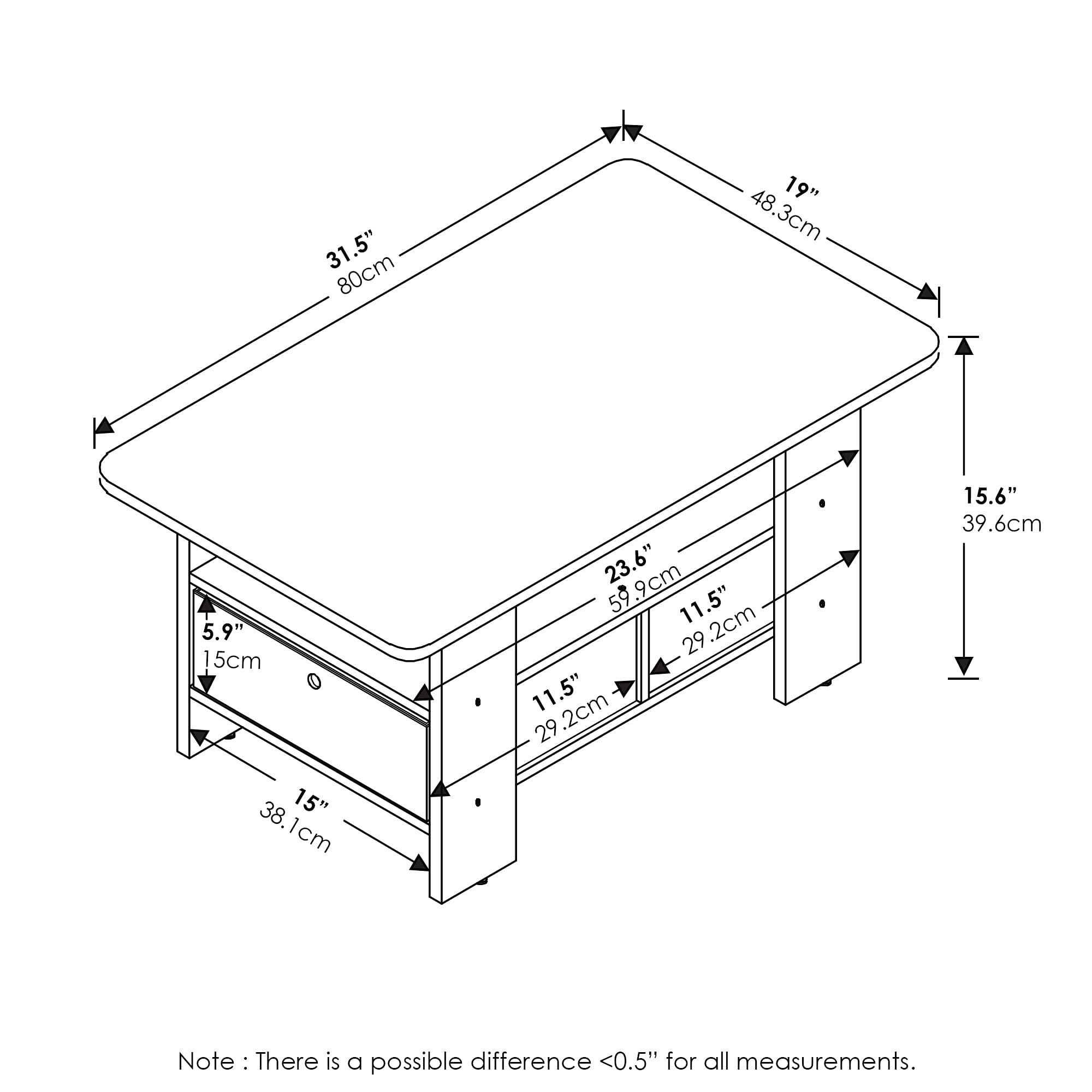 Furinno ANDREY Coffee Table - Compact Storage | French Oak/Black | Engineered Wood 3