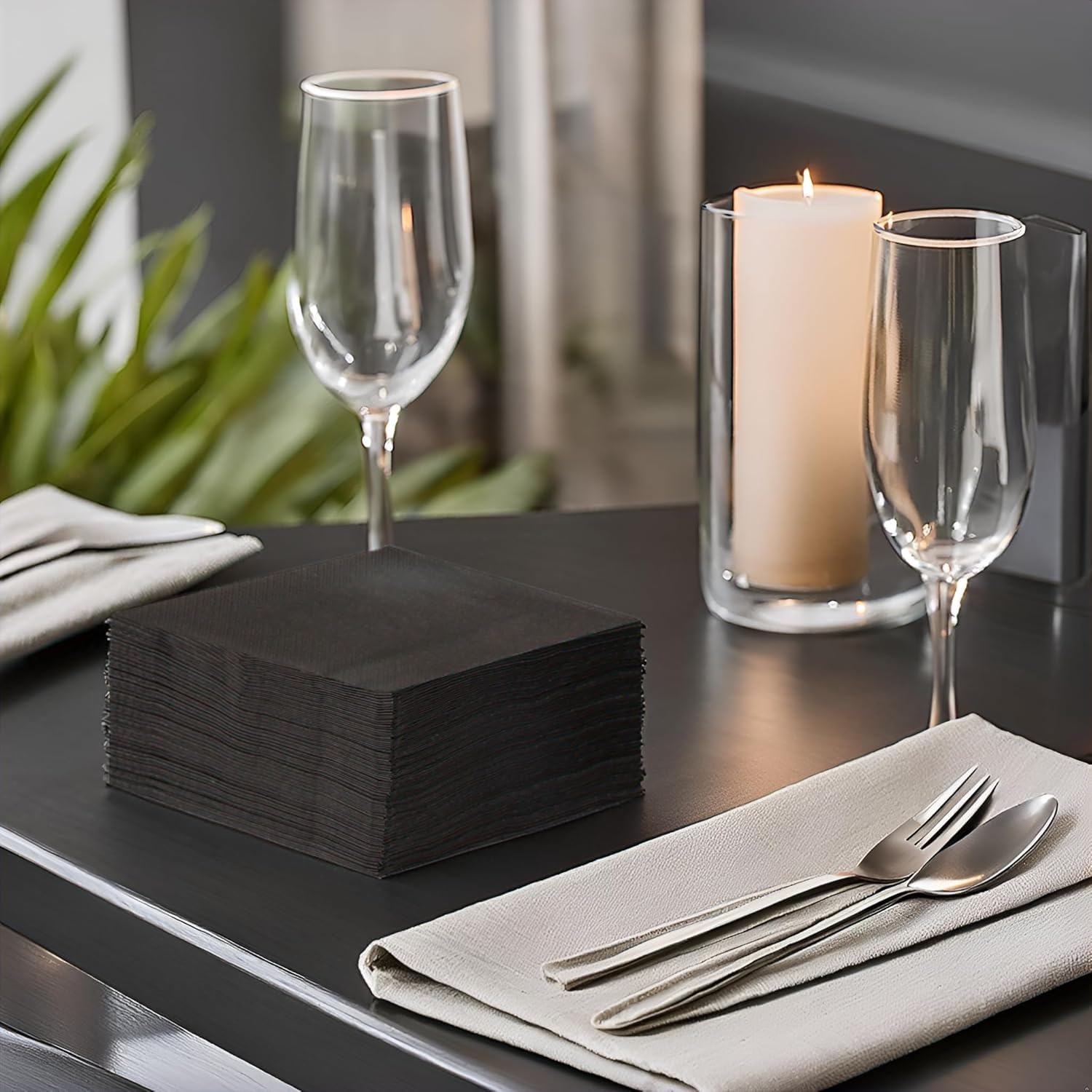 Talking Tables Soft Black Paper Napkins - 100 Pack | 33cm Open Size | Home Recyclable 9
