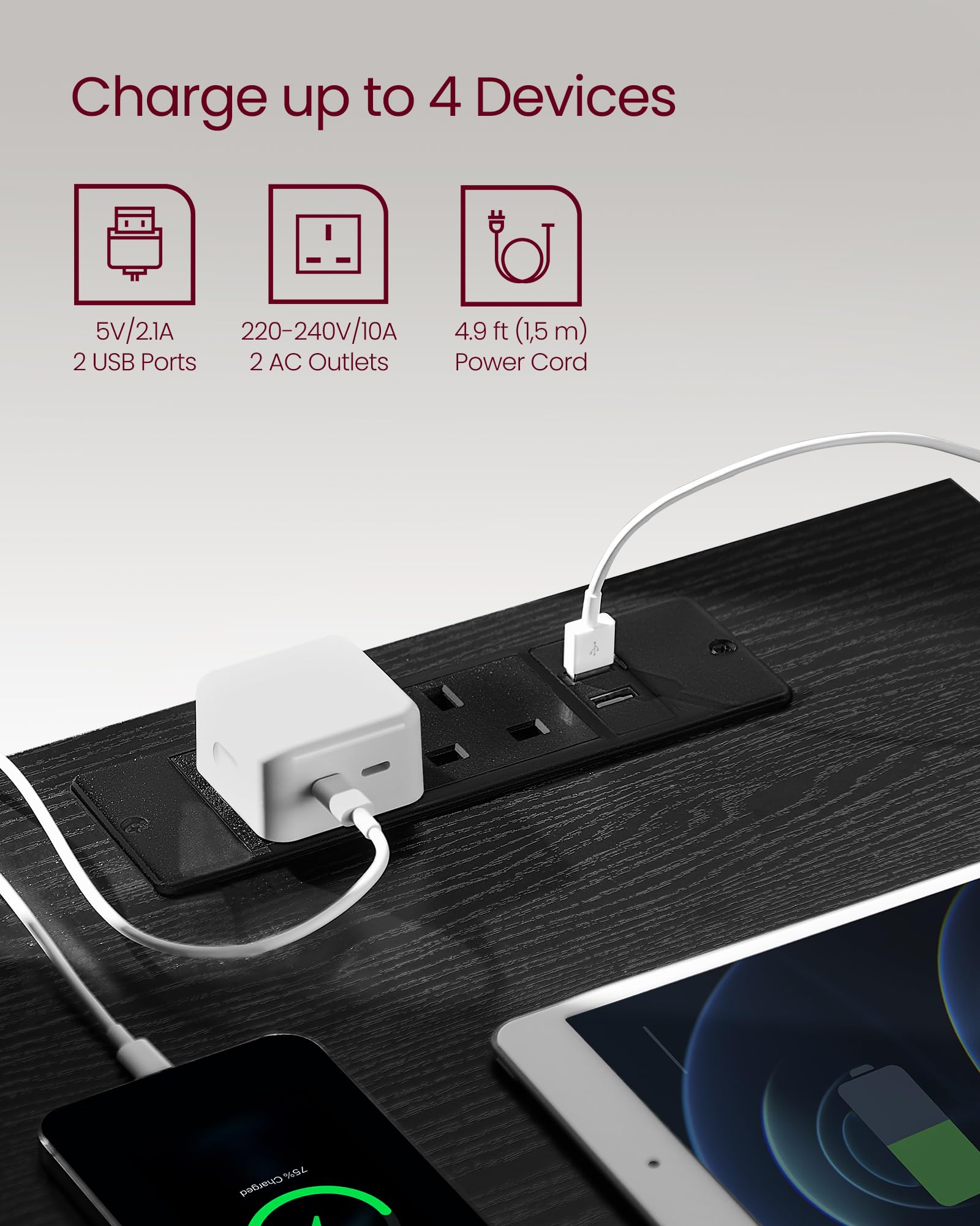 VASAGLE KAILYN Collection - Bedside Tables with Power Strip, Set of 2 | Ebony Black 4