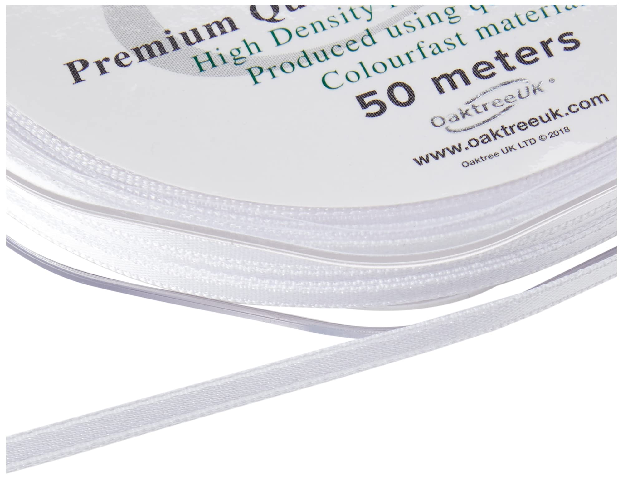 OakTree Eleganza Double Faced Satin Ribbon - 3mm x 50m White | Premium Quality | Colour Fast 2