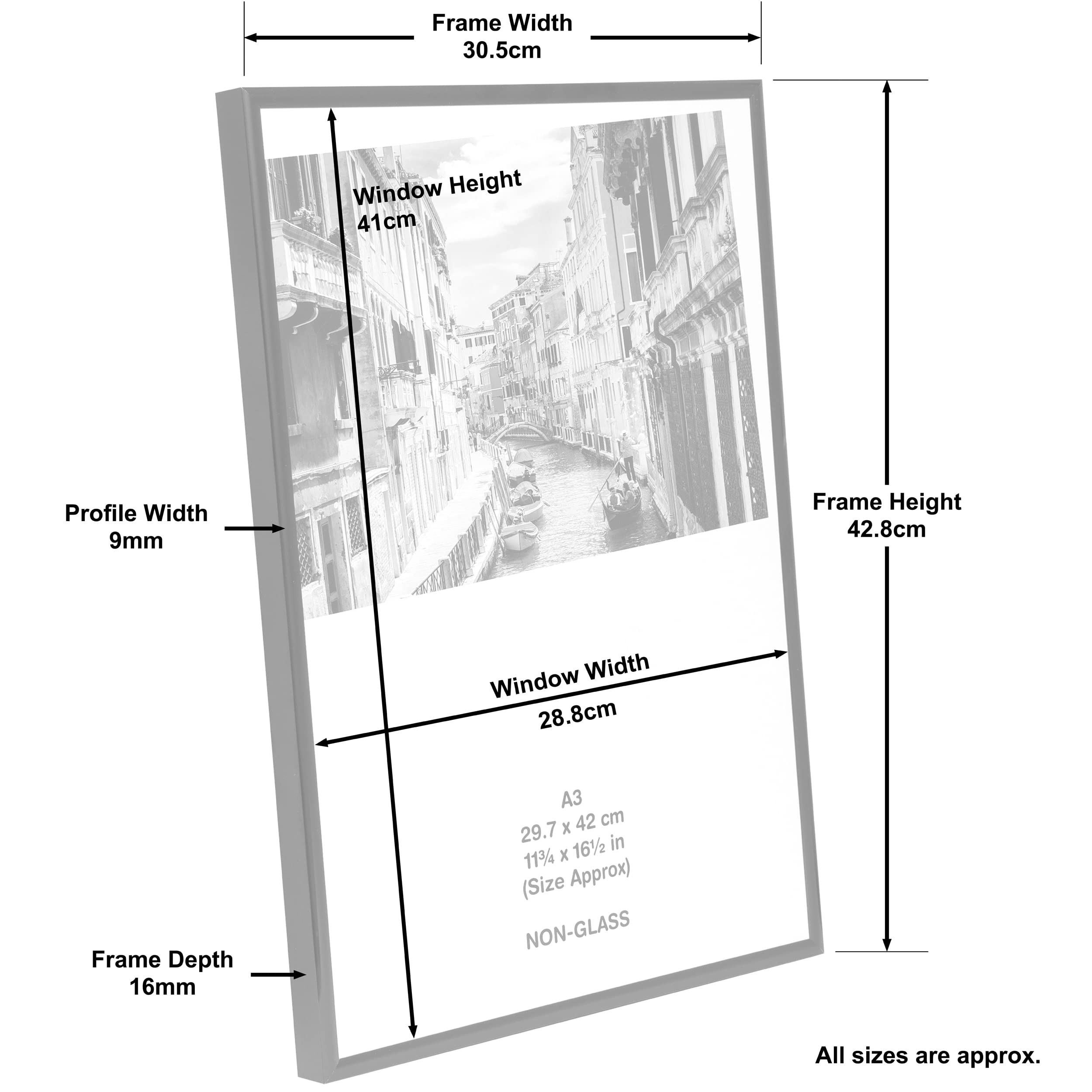 Hampton Frames BACKLOADER Poster Frame - Silver Plastic Moulding | A3 (30x42cm) | Freestanding/Wall Mount 7