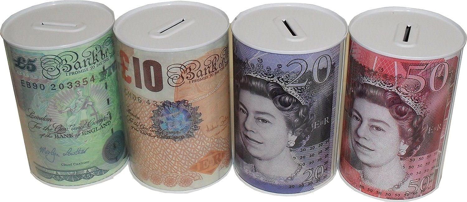 2 UR DOOR Coin-TIN Money Box - Sterling Paper Money Design | Tin Material | 15cm Height