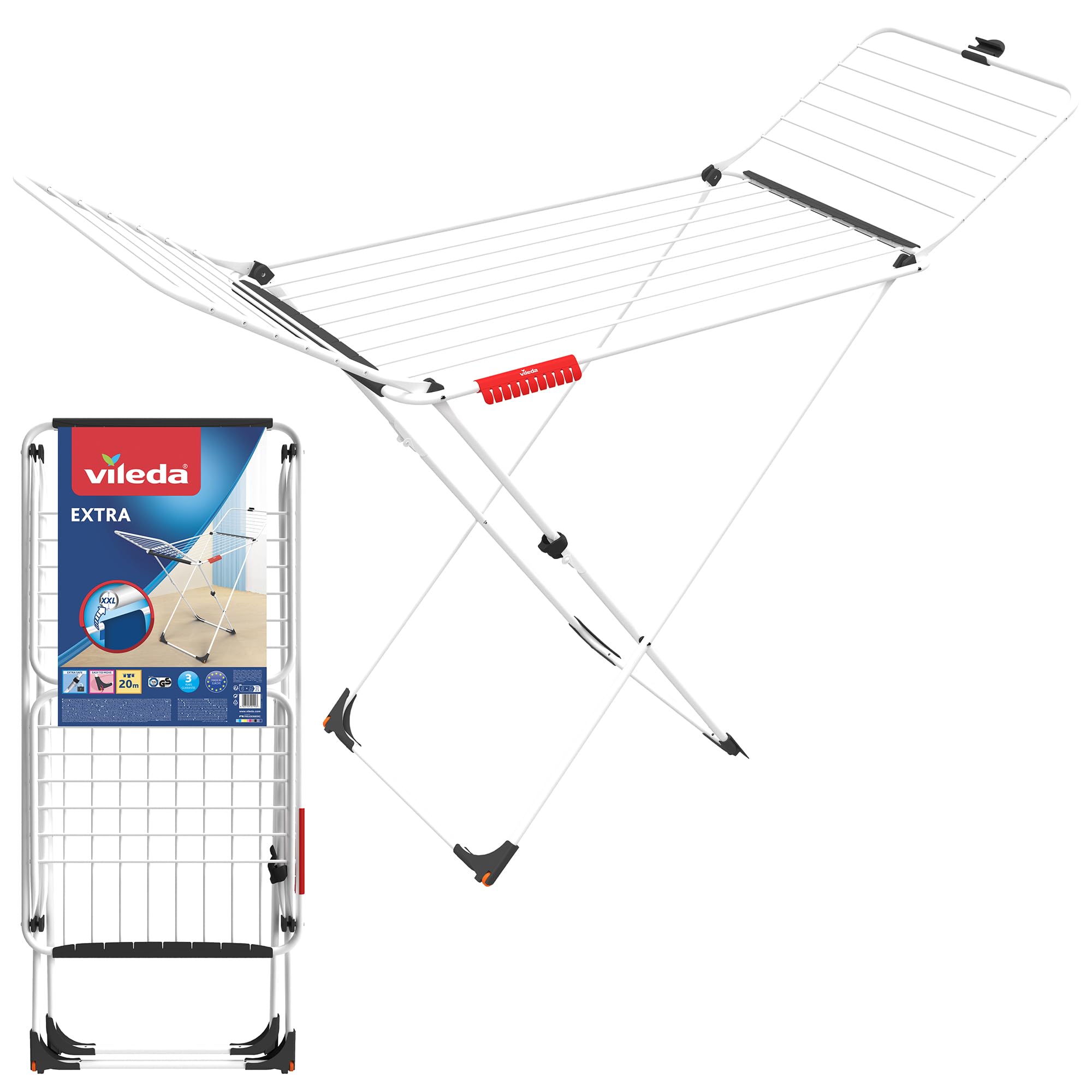 Vileda Extra X-Legs Clothes Airer - 20m Drying Space | Steel & Aluminium | Foldable 1