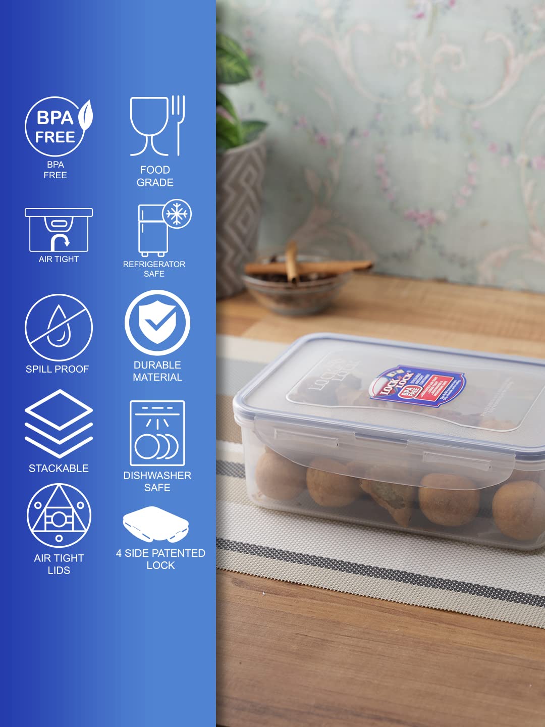 LocknLock Rectangular Plastic Food Container - 1L Capacity | Airtight & Leak-Proof | Freezer/Microwave Safe 7