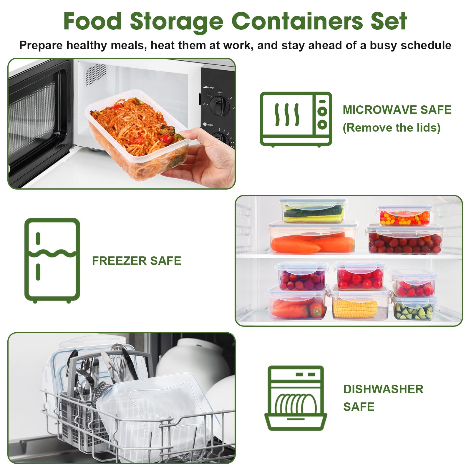 YASHE Food Storage Container Set - Airtight, Leak-Proof, Stackable, BPA Free | 4 Pcs Rectangular Set 6