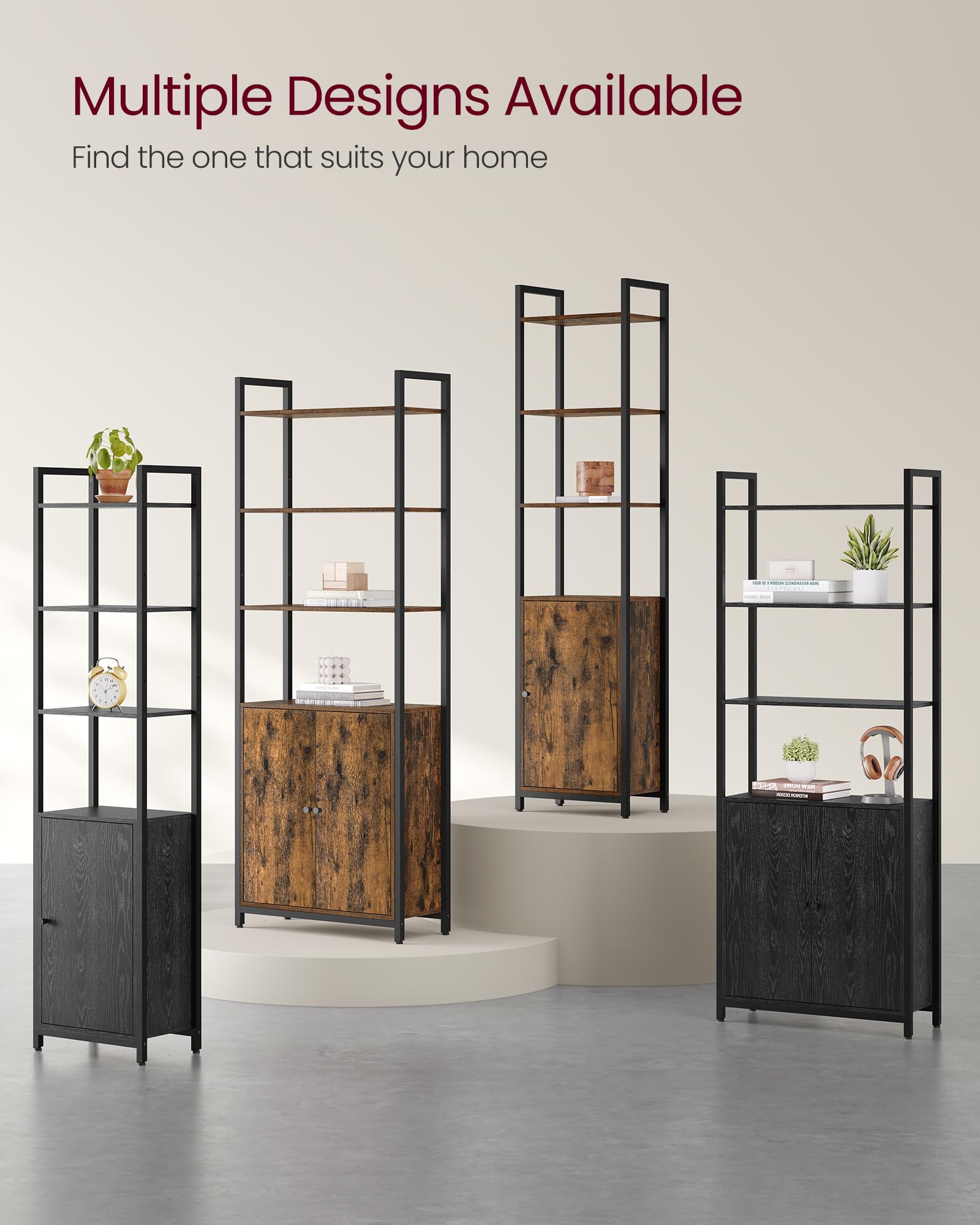 VASAGLE 6-Tier Bookcase - Metal Frame, Rustic Brown & Ink Black | 159.5cm Tall 8