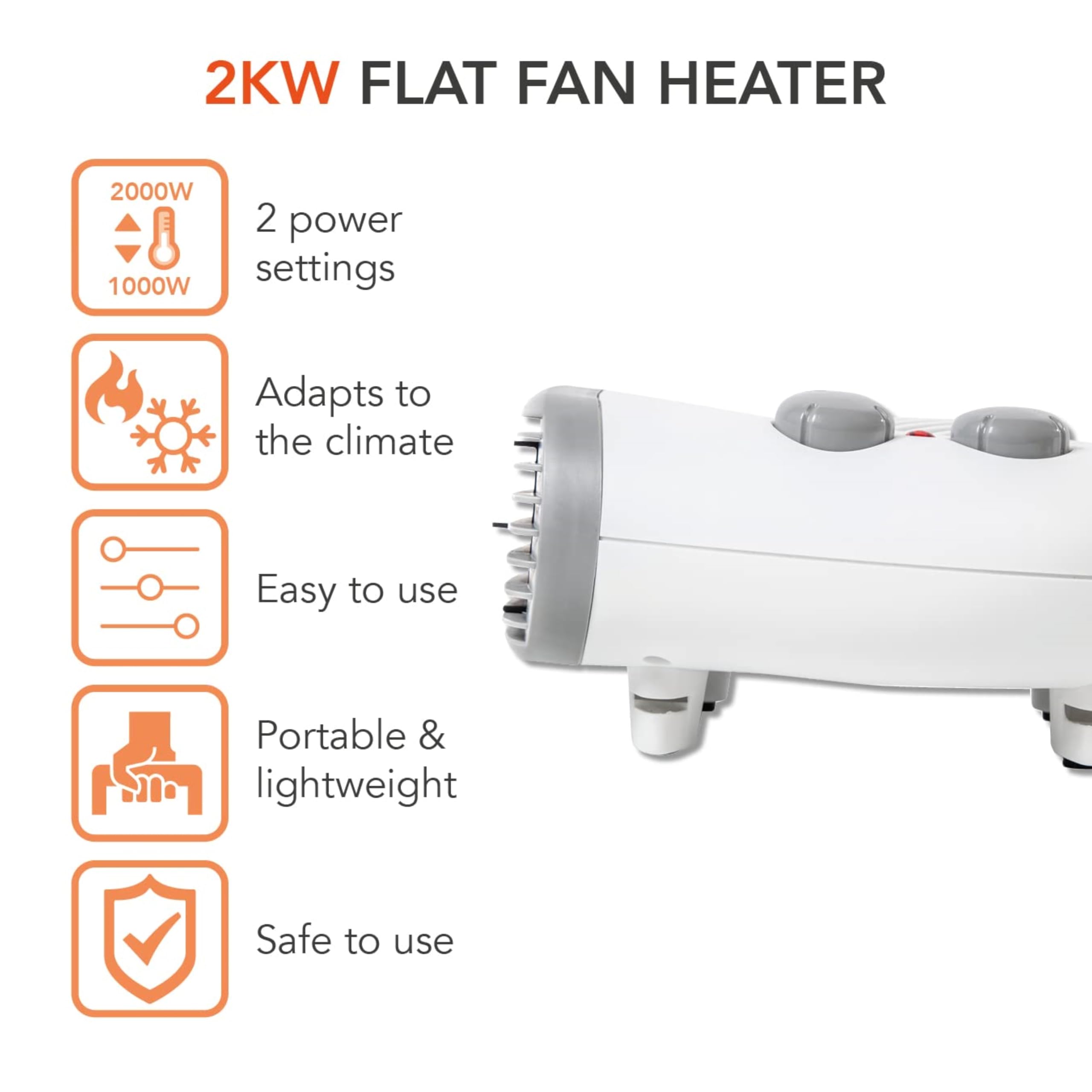 Warmlite Portable Electric Fan Heater - 2000W | 2 Heat Settings | Cool Function 2