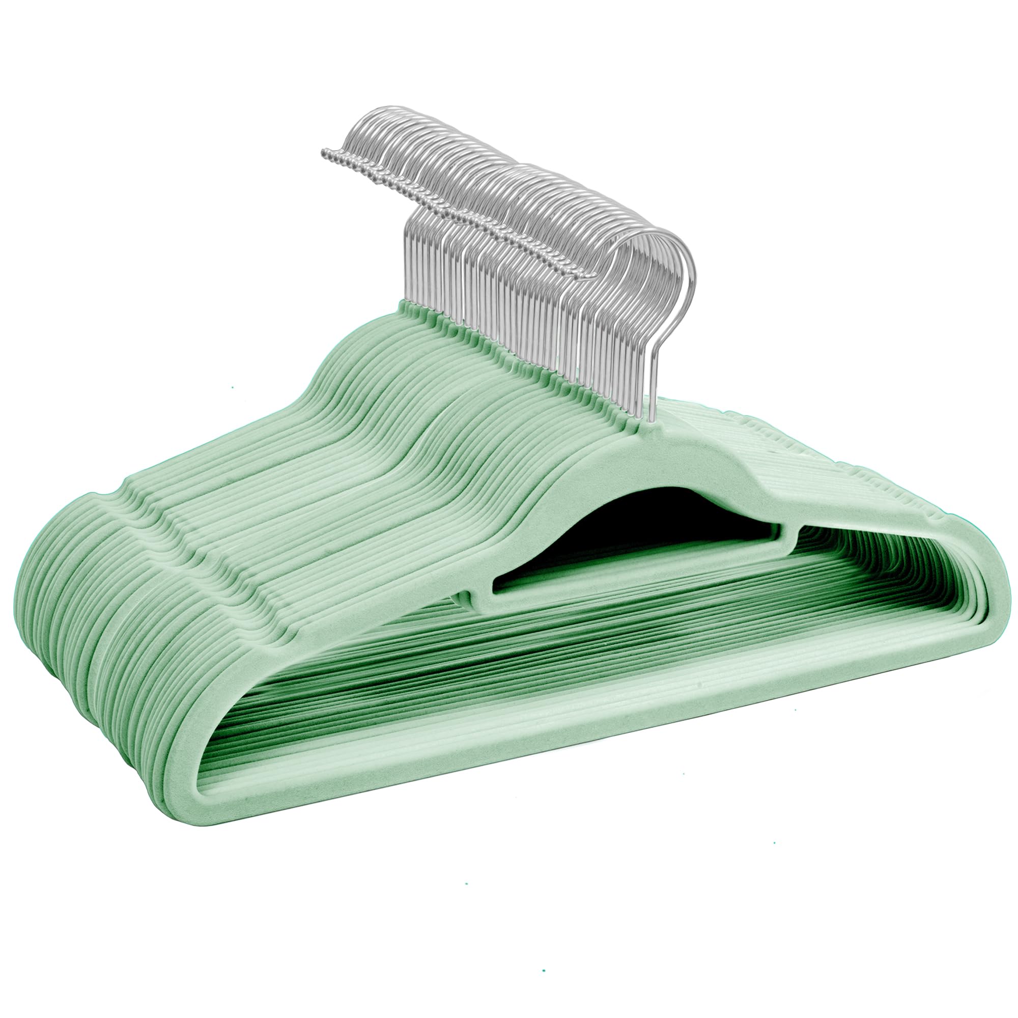 Sasha Morel Velvet Coat Hangers - 50 Pack Non-Slip Space Saving with Swivel Hooks | Mint Green 7