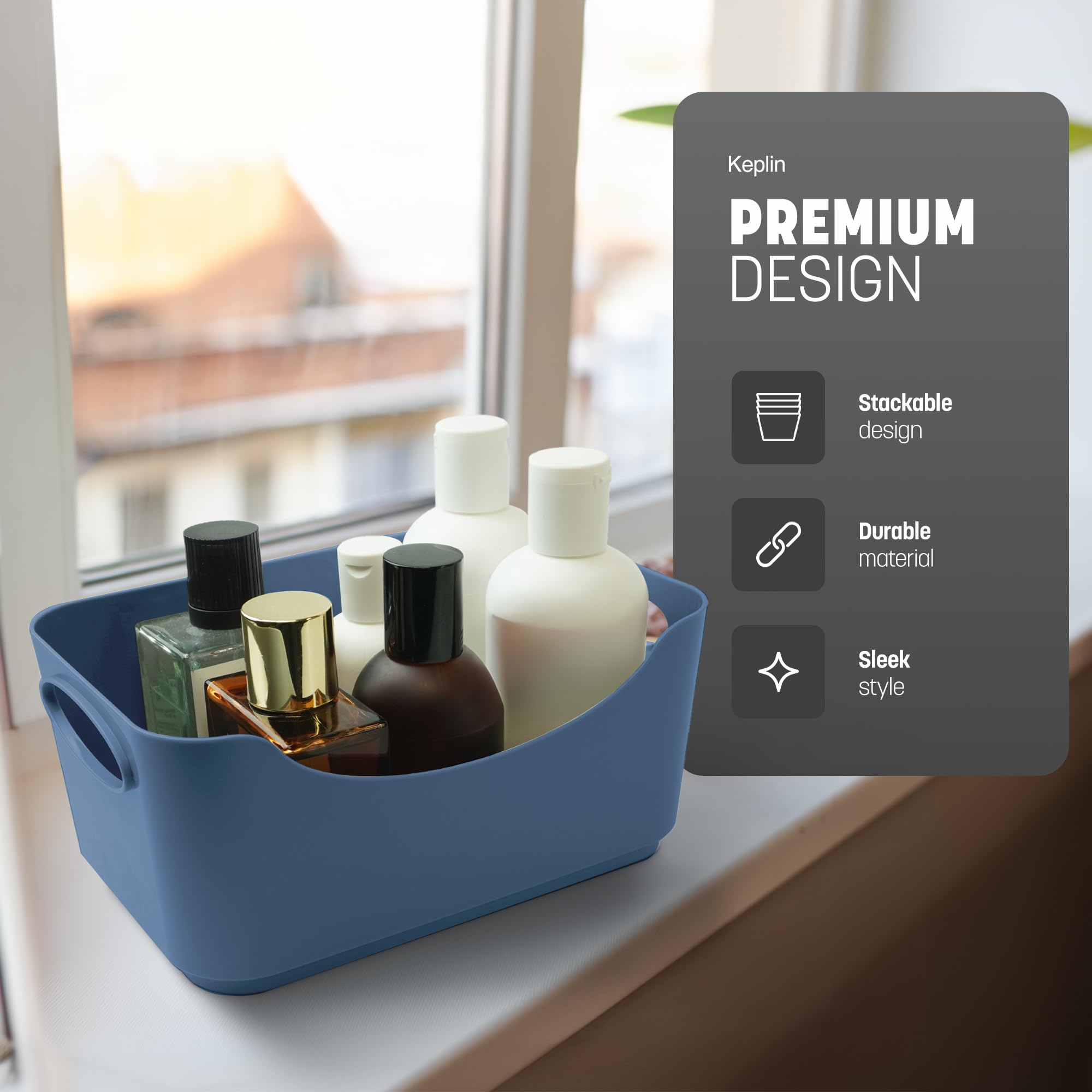 KEPLIN Studio Baskets - 5 Pack Plastic Shelf Organisers | Sturdy Handles | 25.5 x 17 x 11 cm 3