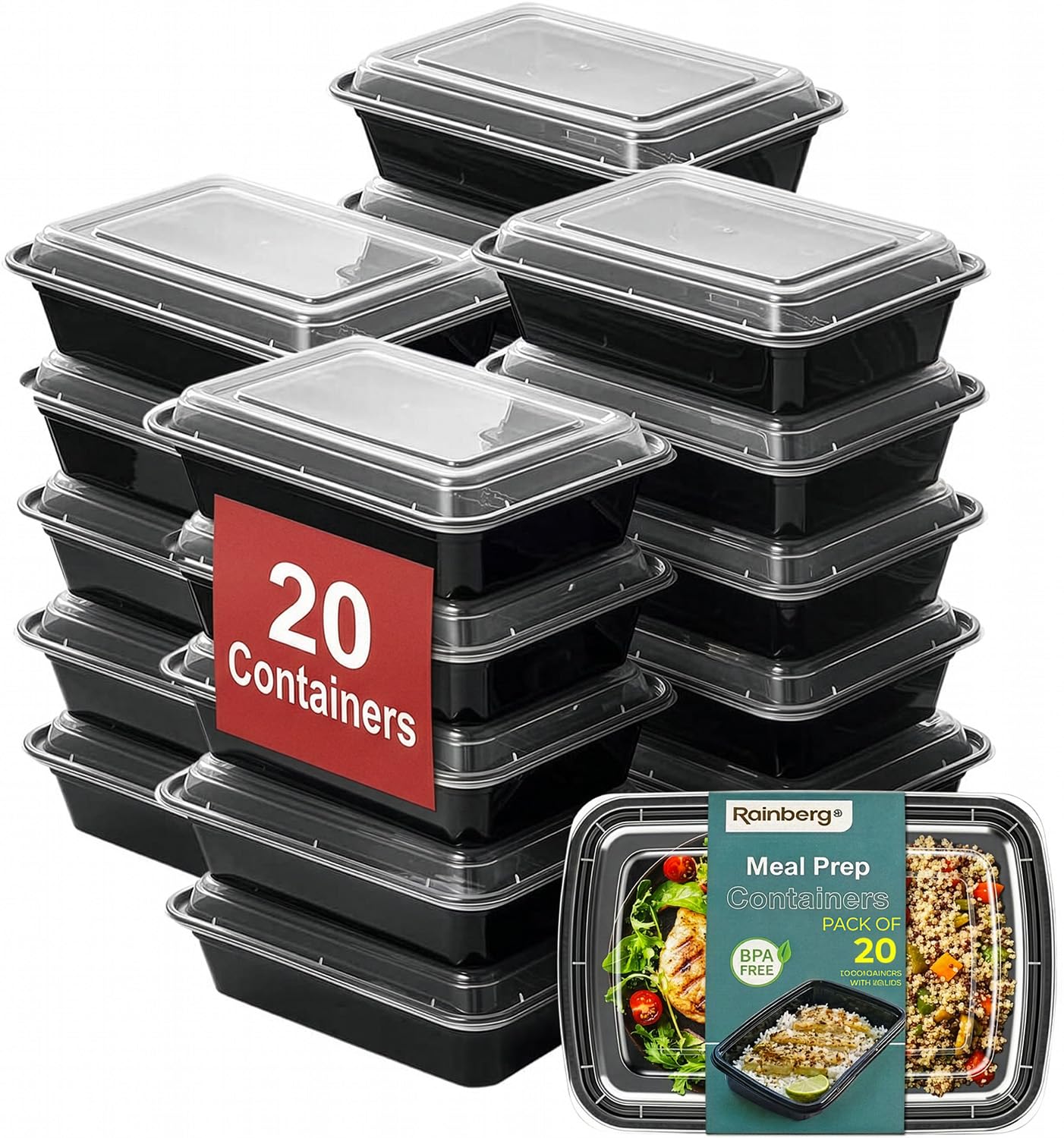 Rainberg 20PK Meal Prep Containers Reusable, BPA Free Food Storage Containers with Lids, 28oz
