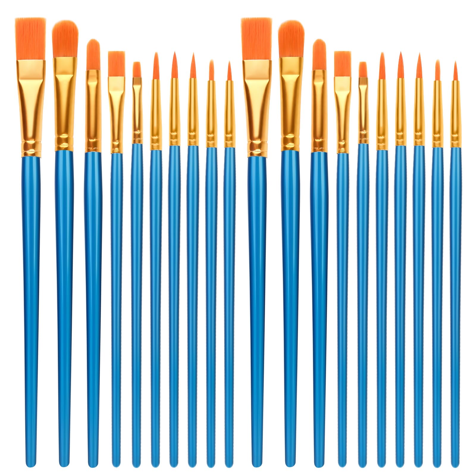 Lafefe 20 Pcs Nylon Hair Paint Brush Set for Acrylic Oil Watercolor Gouache Painting | Blue 1