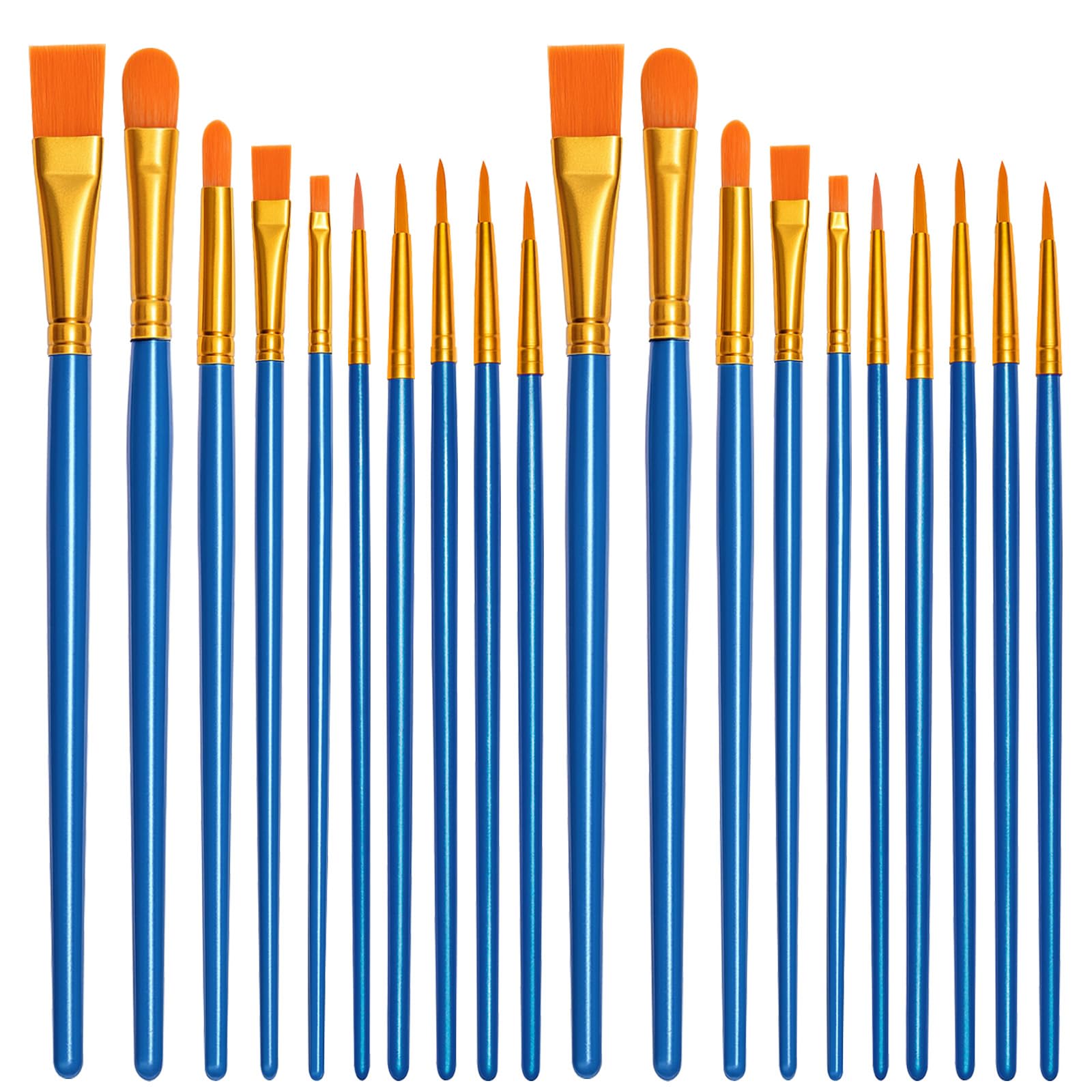 Muexoee 20 Pcs Nylon Hair Paint Brushes Set - Flat Art Brushes for Acrylic, Oil & Gouache 1
