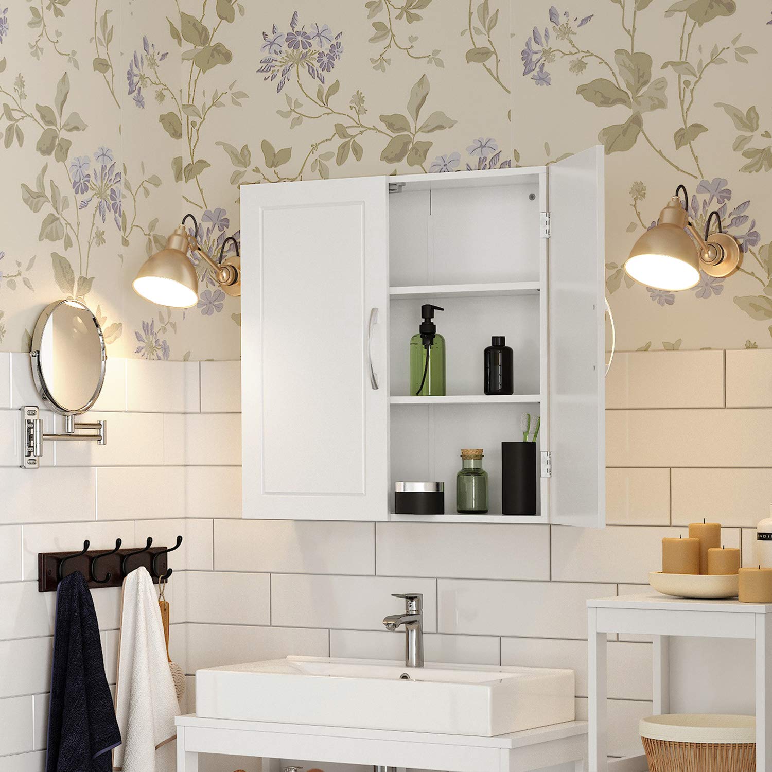 VASAGLE Bathroom Wall Cabinet - Cloud White | Adjustable Shelves | Wall-Mounted Storage | 60x18x60 cm 4
