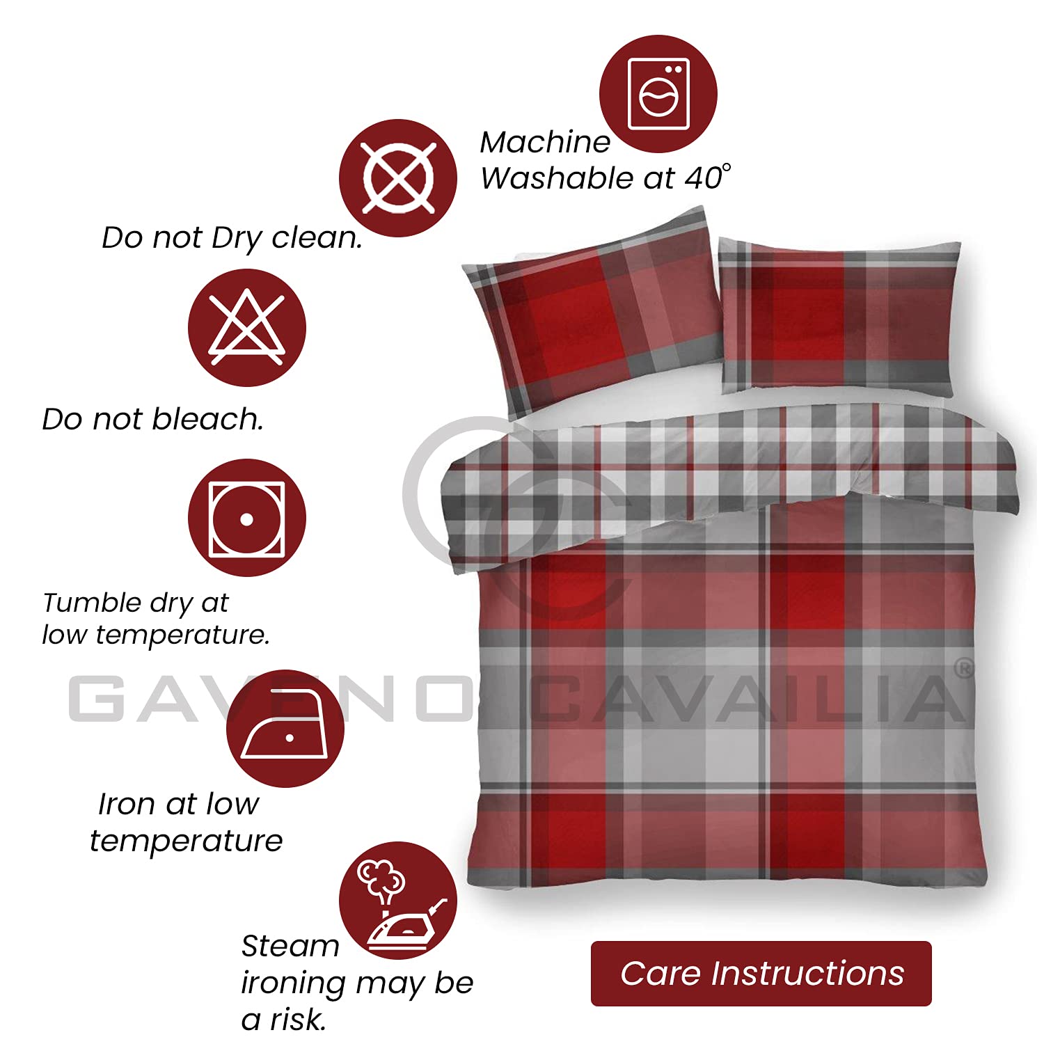 GC GAVENO CAVAILIA Waverley Check Double Duvet Cover Set | Red Polyester-Cotton | 3-Piece 4