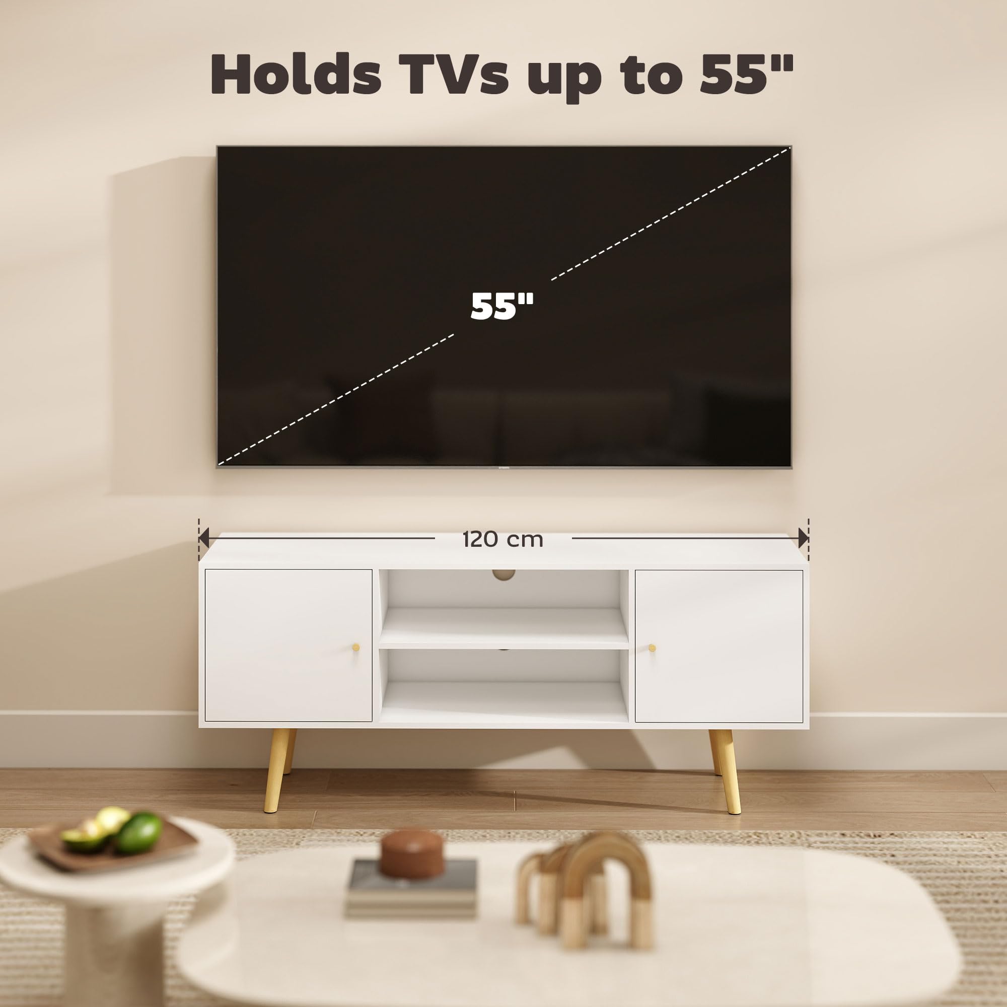 HOMCOM TV Stand Cabinet for up to 55 Inches | White Engineered Wood | 120cm Wide 6