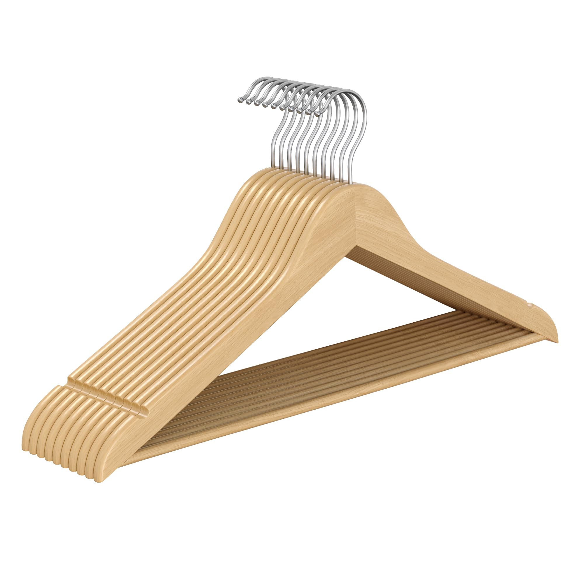SONGMICS Wooden Hangers - 10 Pack Coat Hangers with Pants Bar | 0.8cm Slim Design | 5kg Capacity 1