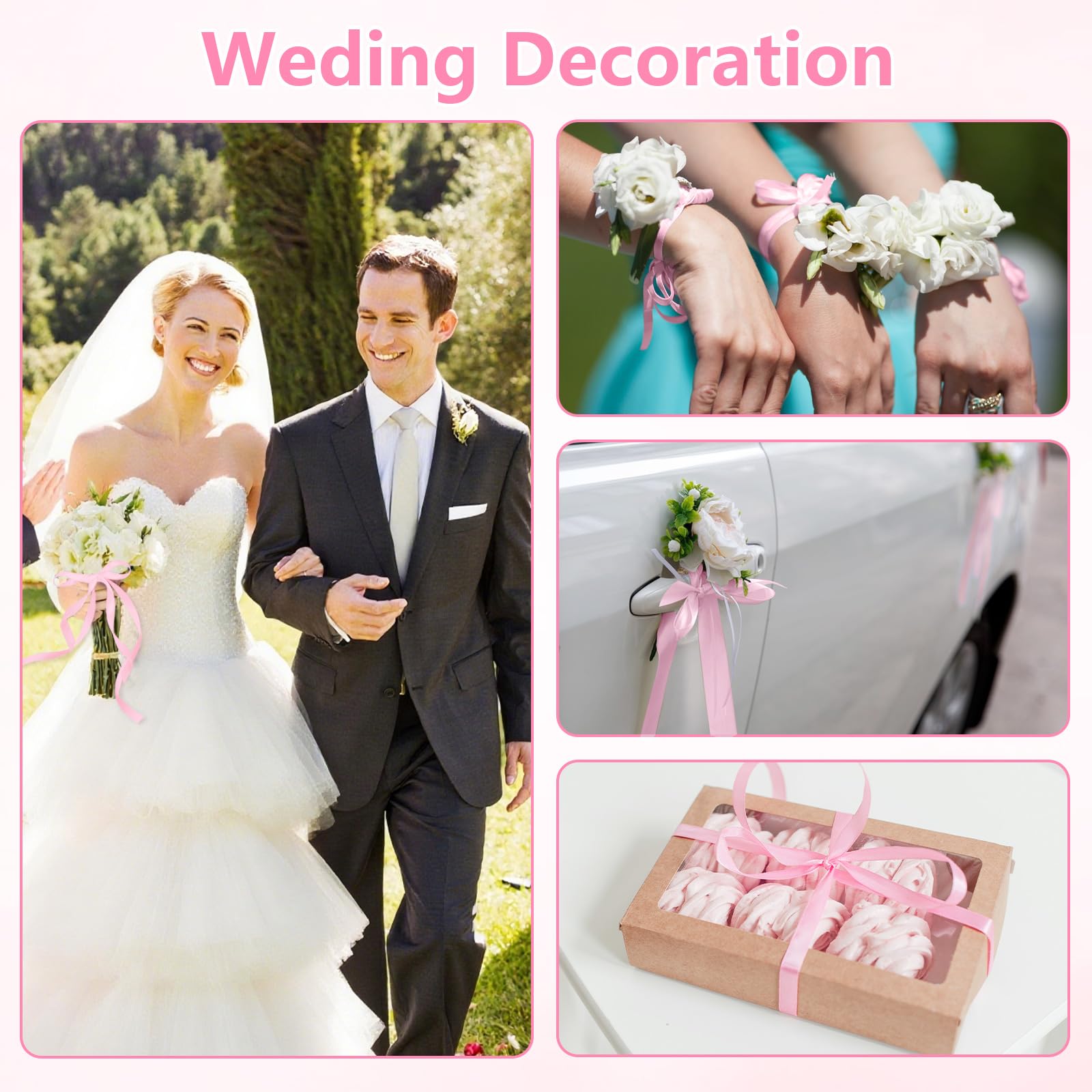 MOXYOY Pink Satin Ribbon - 10mm Wide, 22.8m Length | Polyester Fiber for Gift Wrapping & Crafts 4