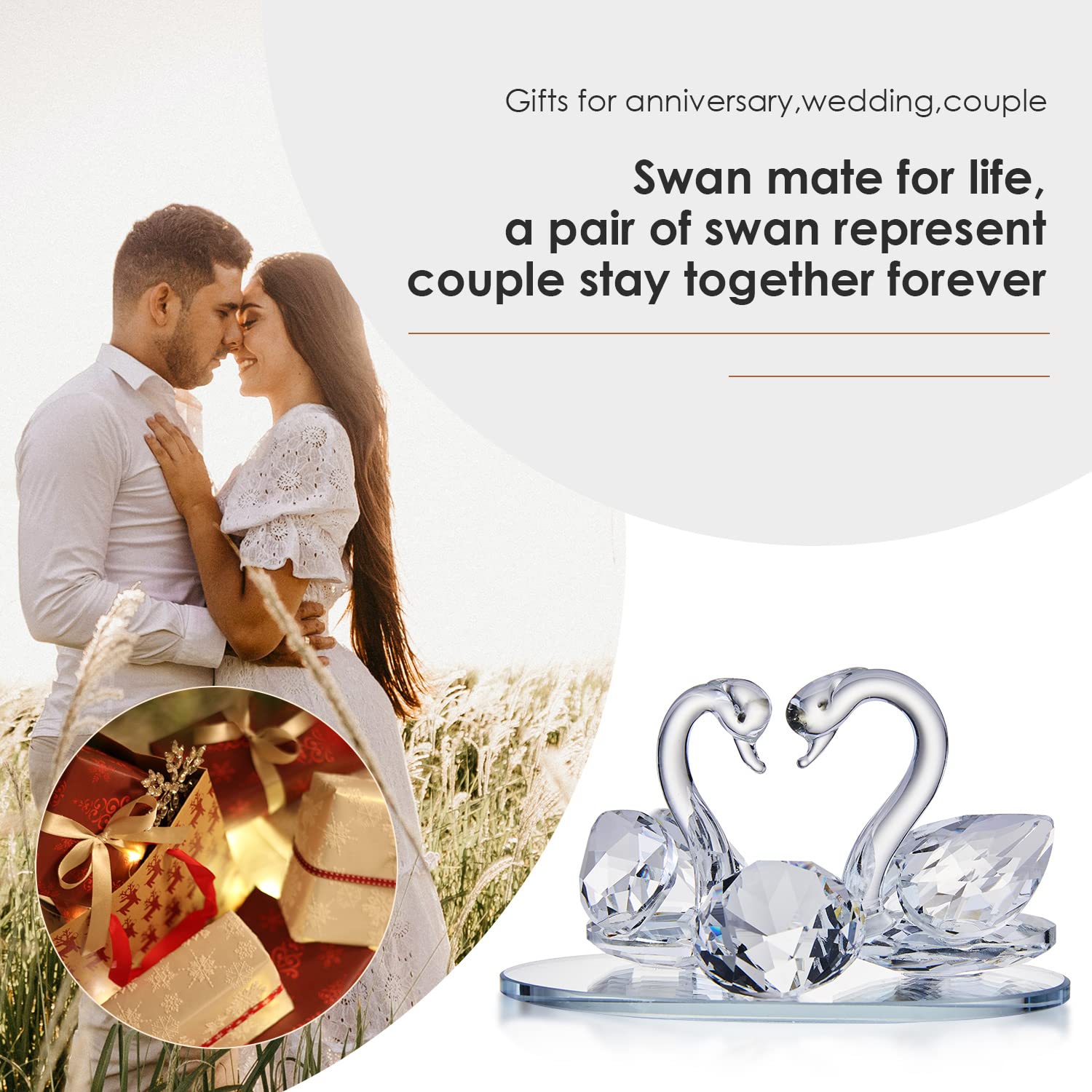 London Boutique Crystal Swan Couple Figurine Ornament | Clear K9 Crystal | H7cm x L9cm 2