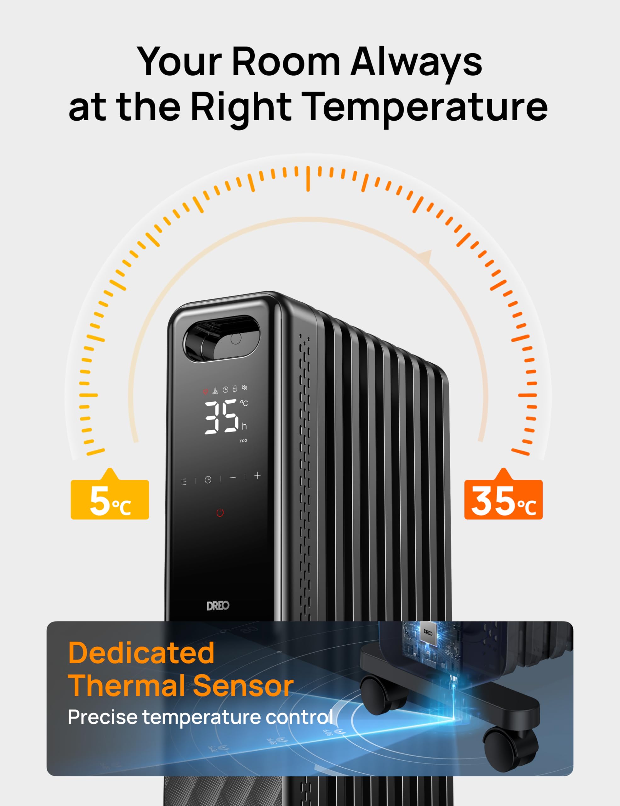 Dreo Smart 9 Fins Oil Filled Radiator Heater, 2000W Silent Electric Heater with WiFi Control | Grey 8