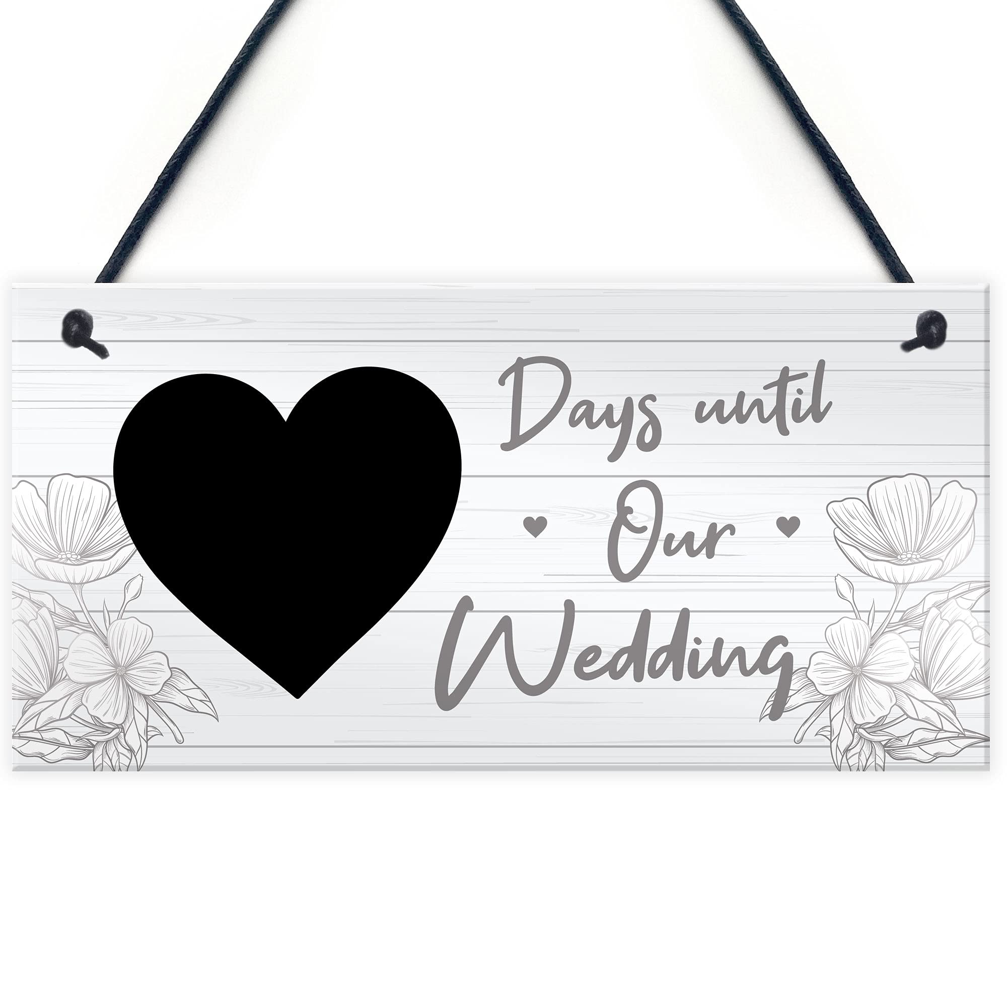 RED OCEAN Wedding Countdown Chalkboard Hanging Decor Sign | 20cm x 10cm PVC | Handmade in England 1