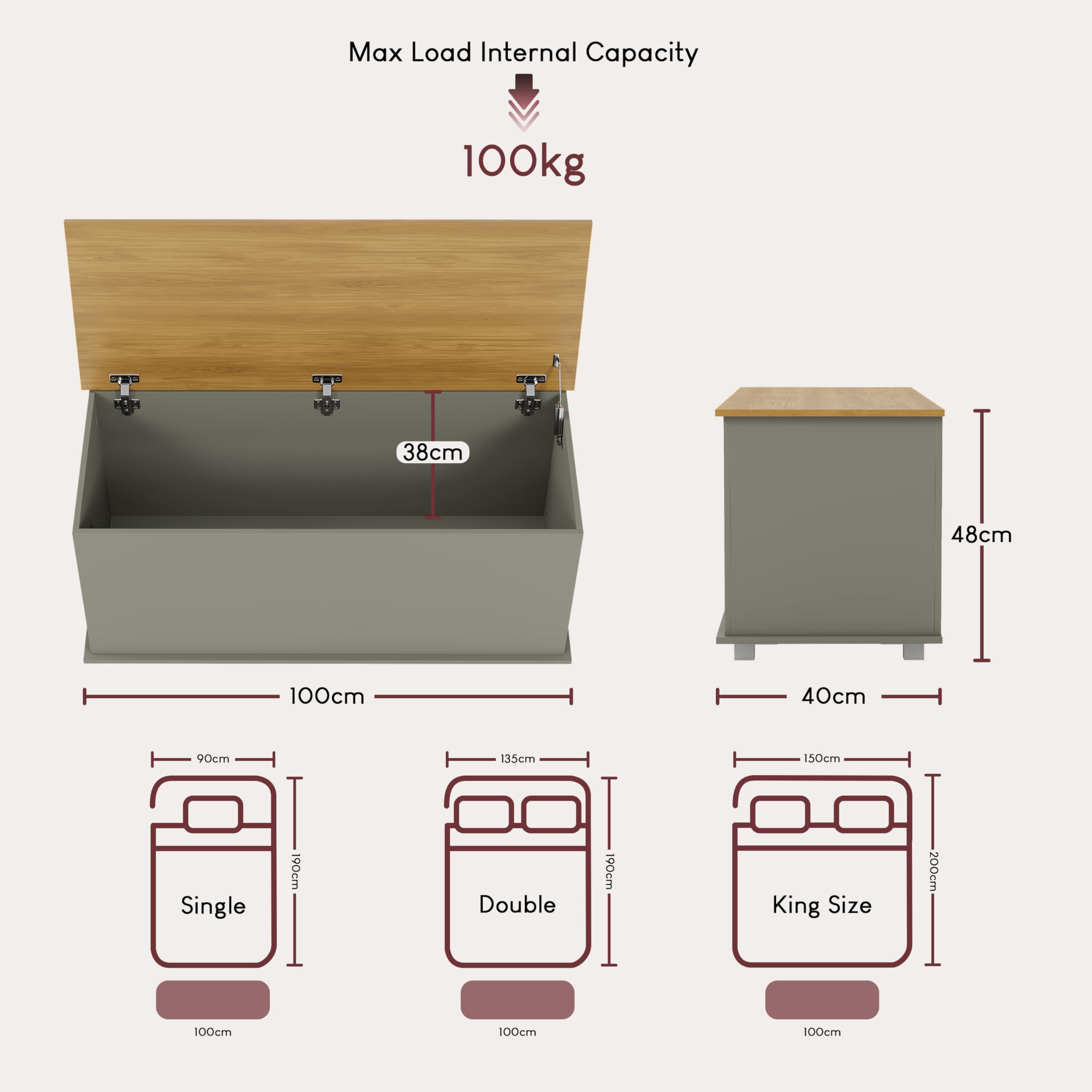 Vida Designs Arlington Storage Ottoman - Grey Wood Finish | 100W x 40D x 48H cm 3