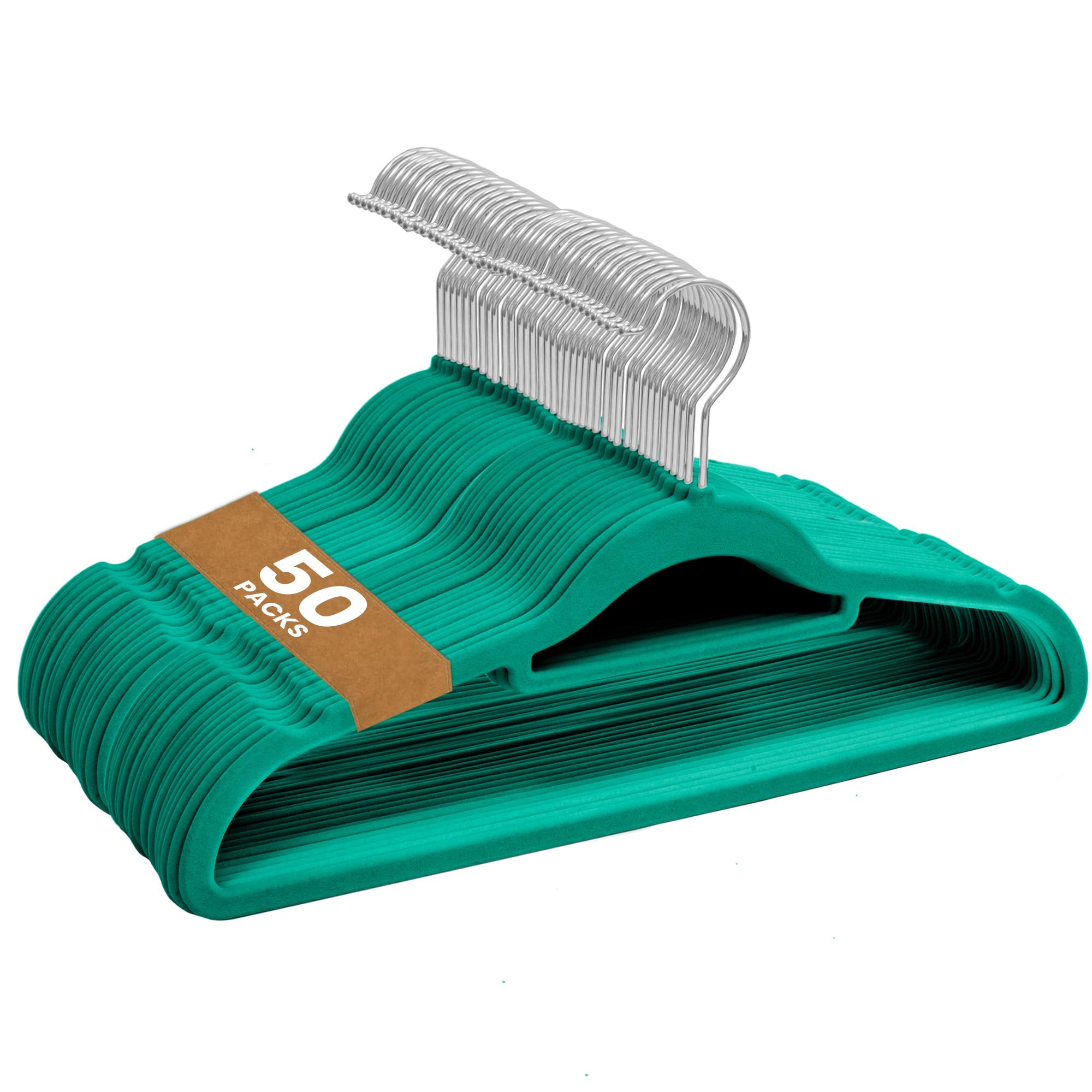 Sasha Morel Velvet Hangers - 50 Pack Non-Slip Space Saving Coat Hangers | Teal 1