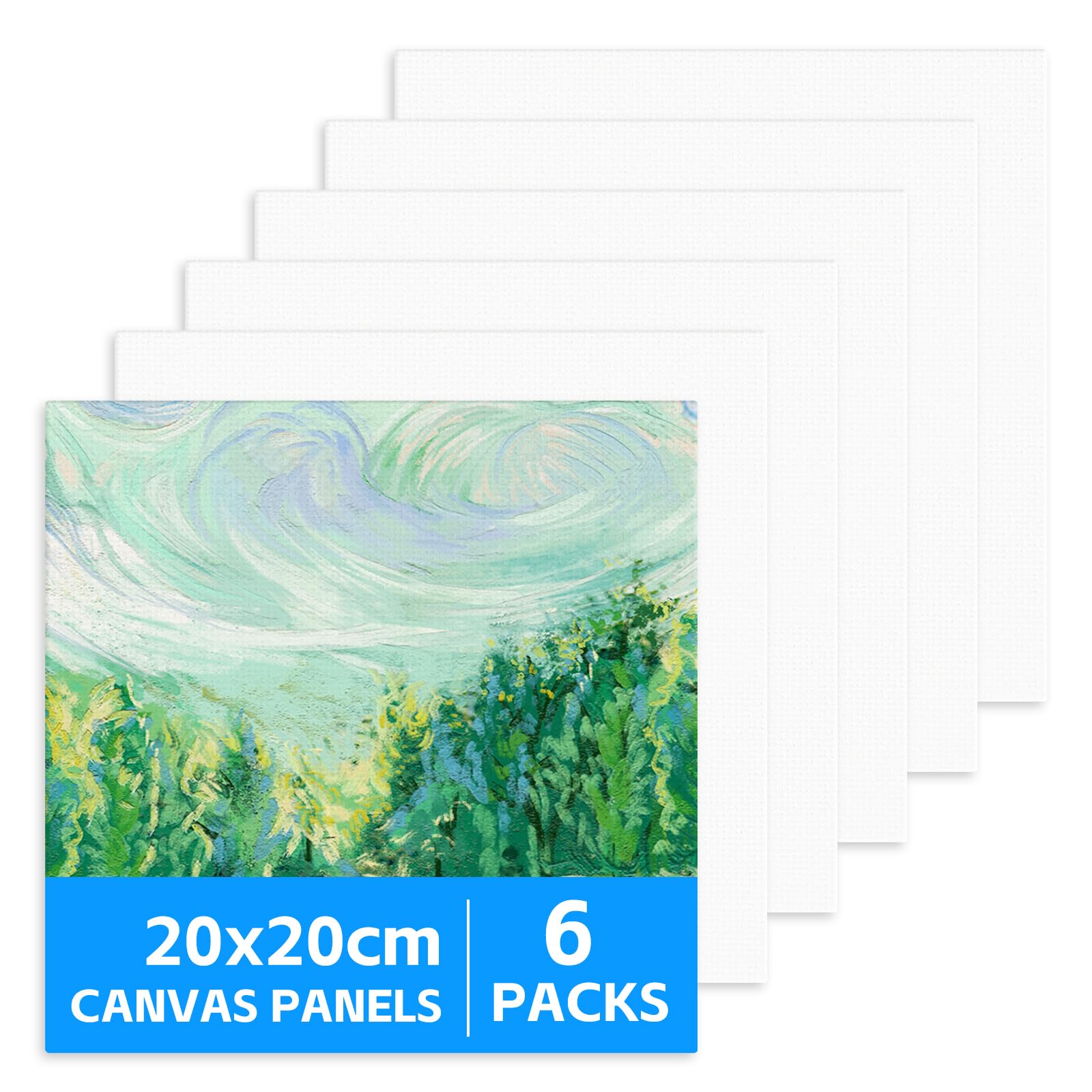 MOXYOY Canvas Panels for Painting - 6 Pcs Square, 20x20cm (8x8) | Acid-Free Cotton