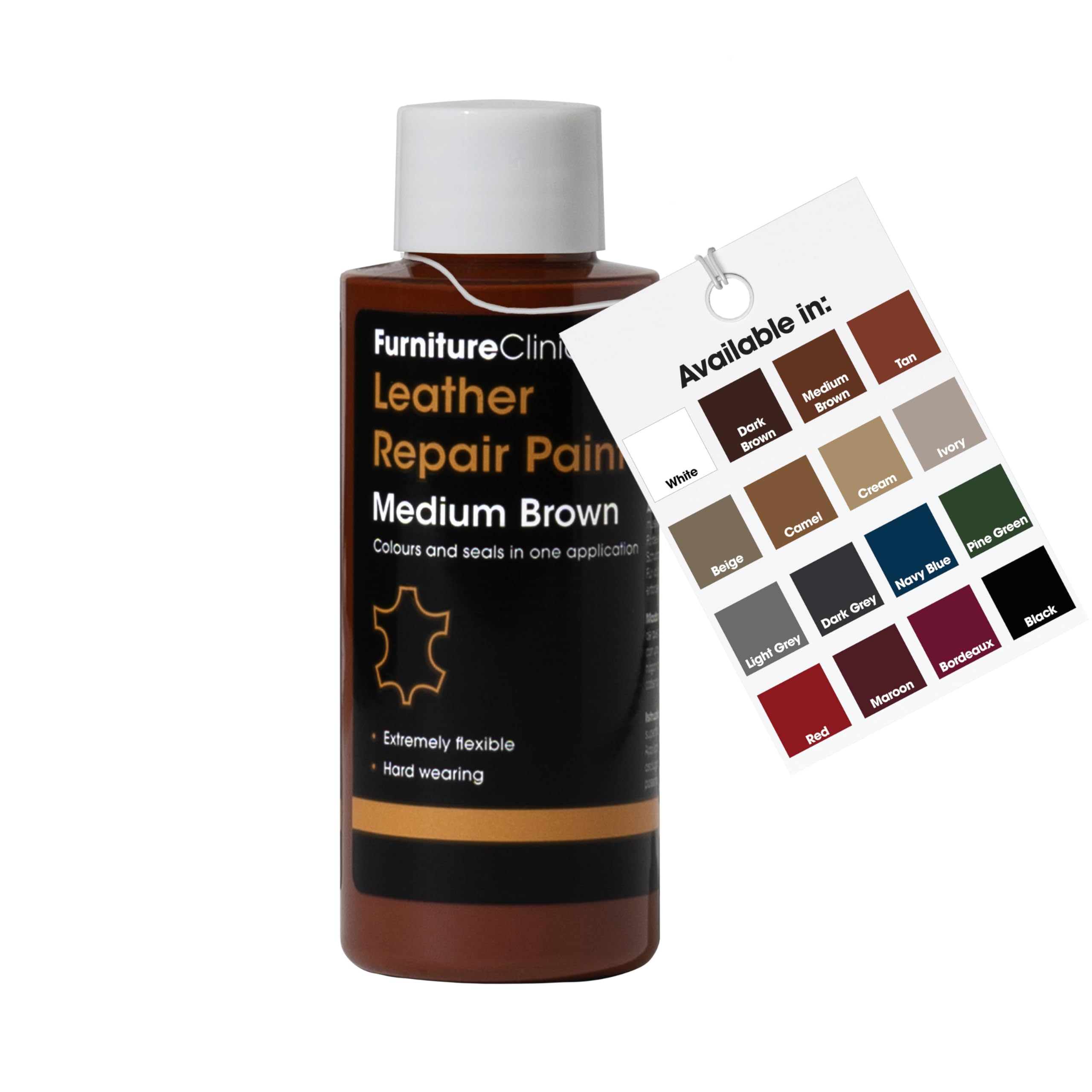 Furniture Clinic Leather Repair Paint & Dye - Self Seal Colourant for Scuffs & Scratches | Medium Brown | 50ml 1