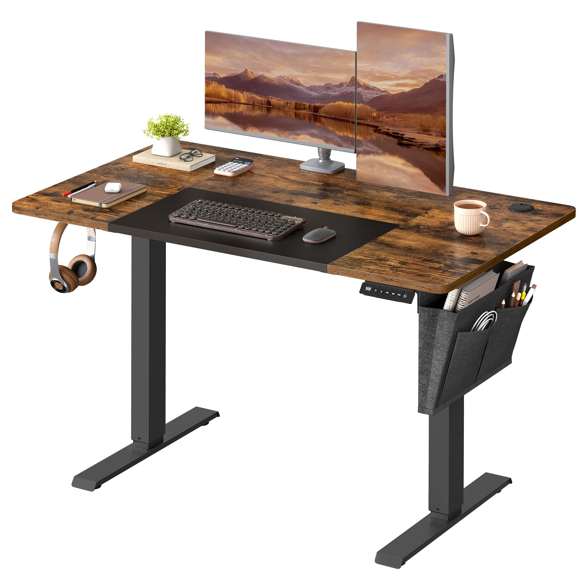 VASAGLE Electric Standing Desk - Height Adjustable 72-120 cm | 120 x 60 cm Top | Rustic Brown + Matte Black