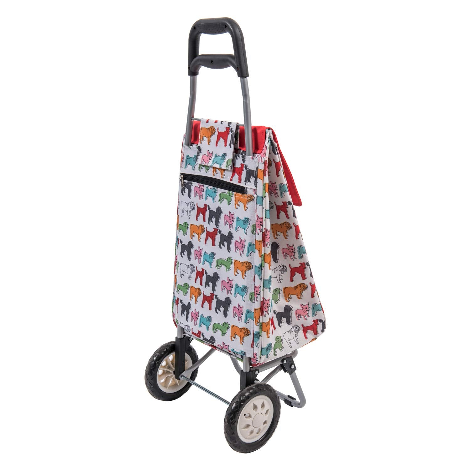 Sabichi Pug Multicoloured Shopping Trolley - 40L Capacity | 20kg Max Load | Insulated Liner 2